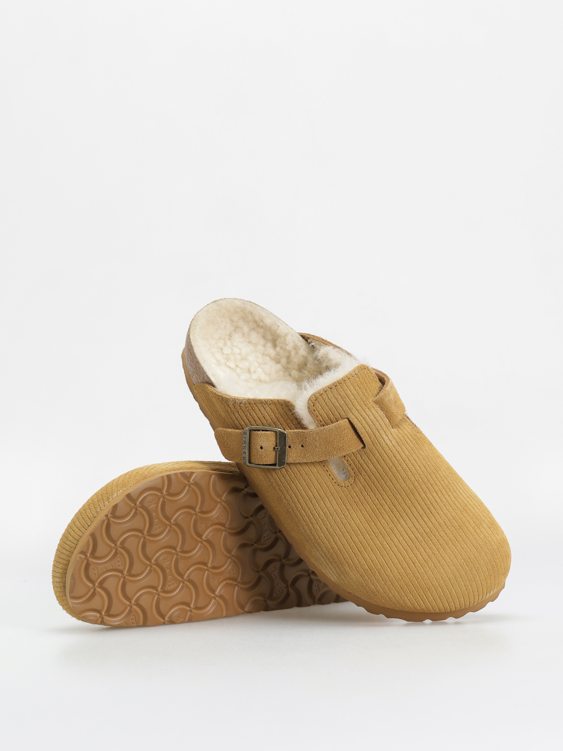 Birkenstock Boston VL Fell Suede Leather Fur Narrow Wmn Flip-flop papucsok (corduroy cork brown)