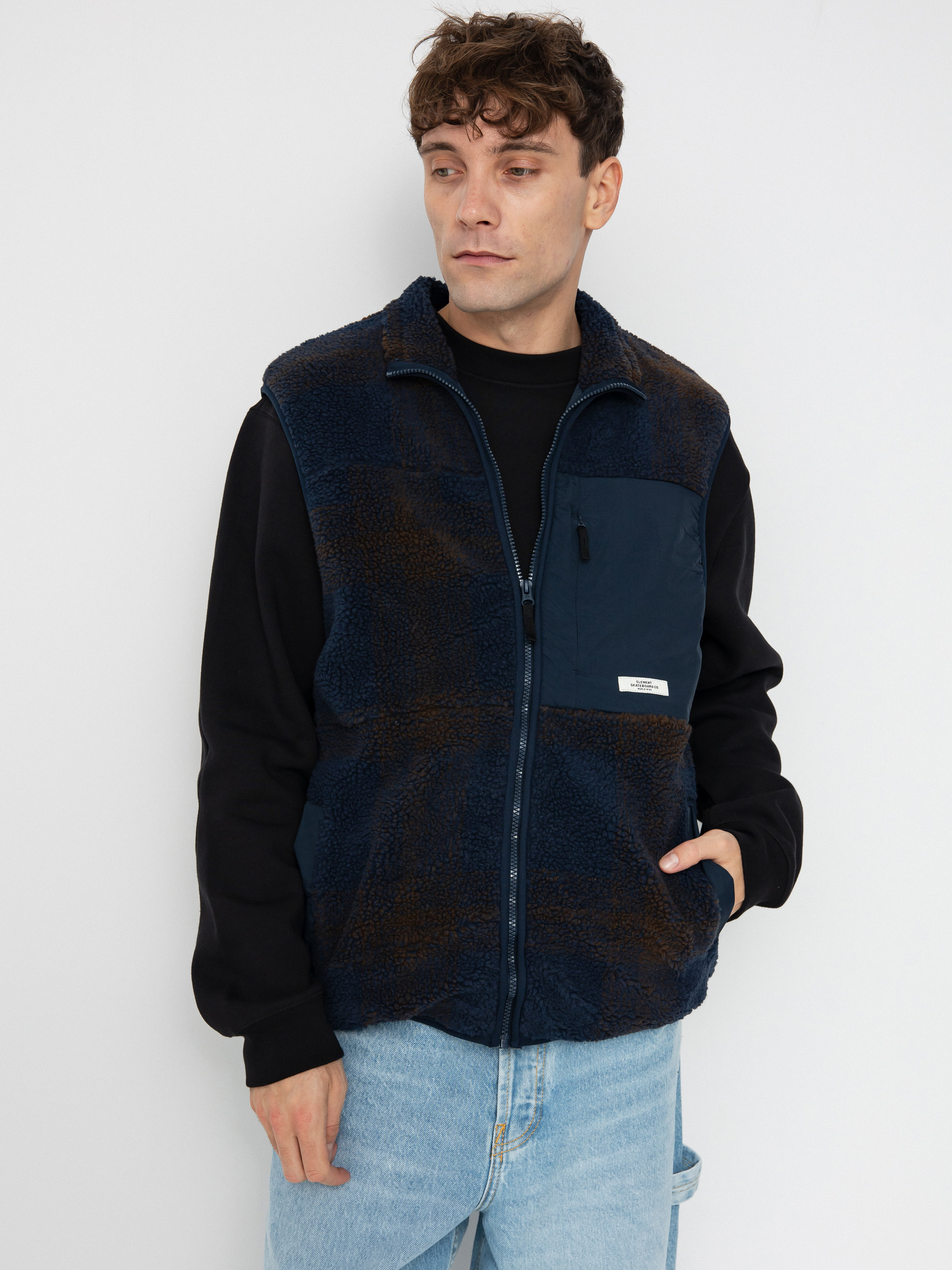 Mellény Element Lake Vest Sherpa (eclipse navy/java plaid)