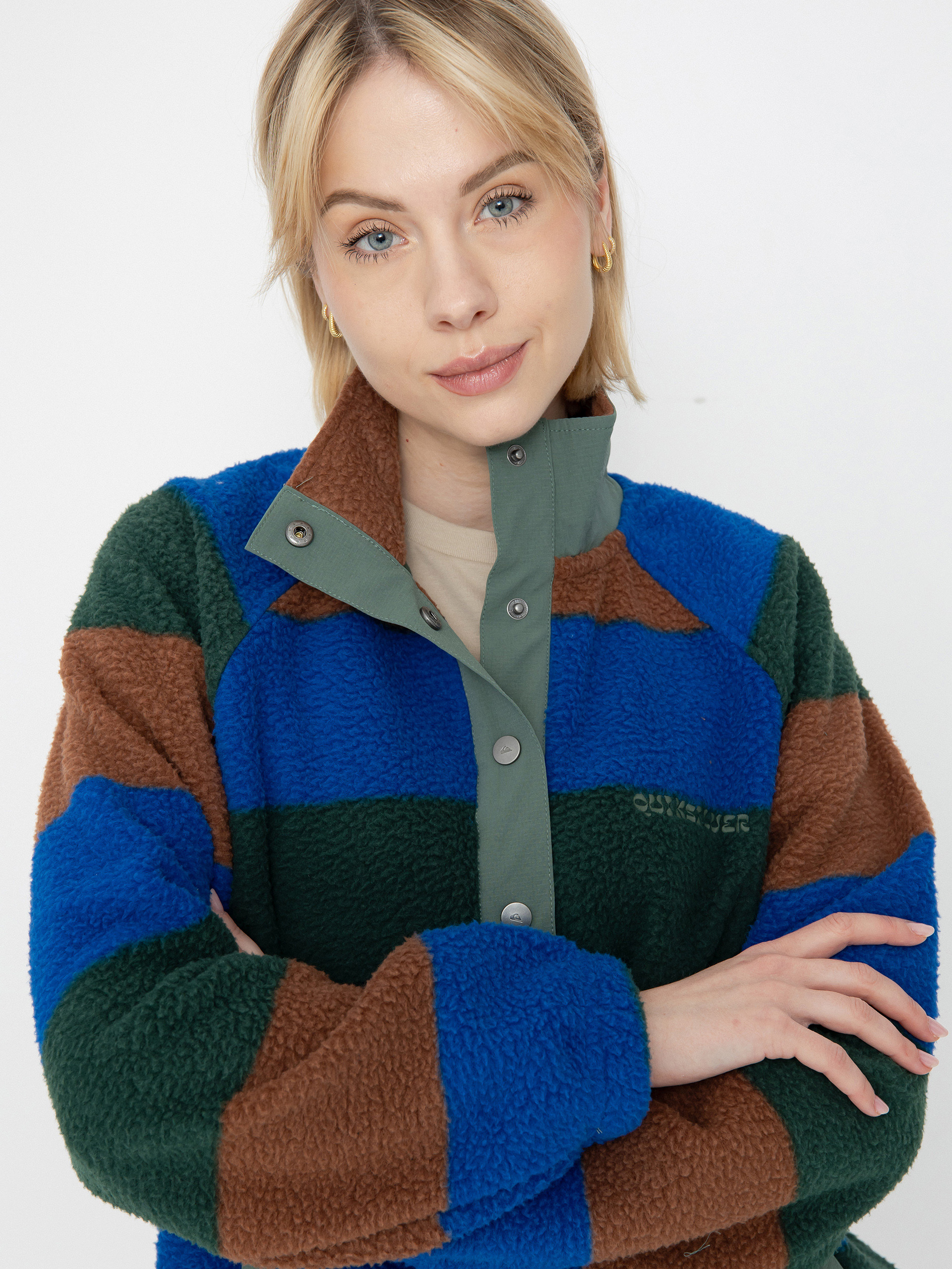 Női Polár pulóver Quiksilver Uni Half Zip (printed stripe uni hz forest)