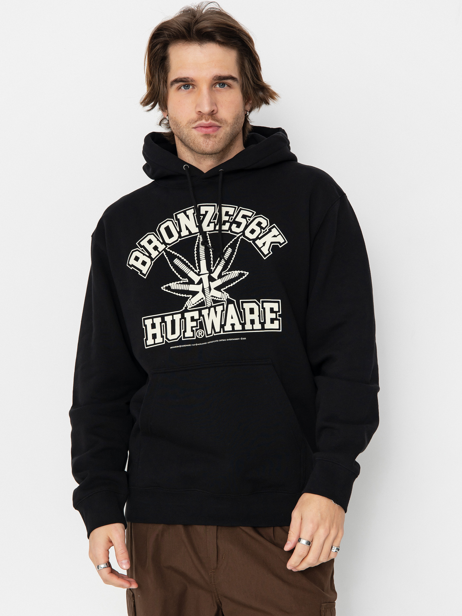 Kapucnis pulóver HUF X Bronze Plantware HD (black)