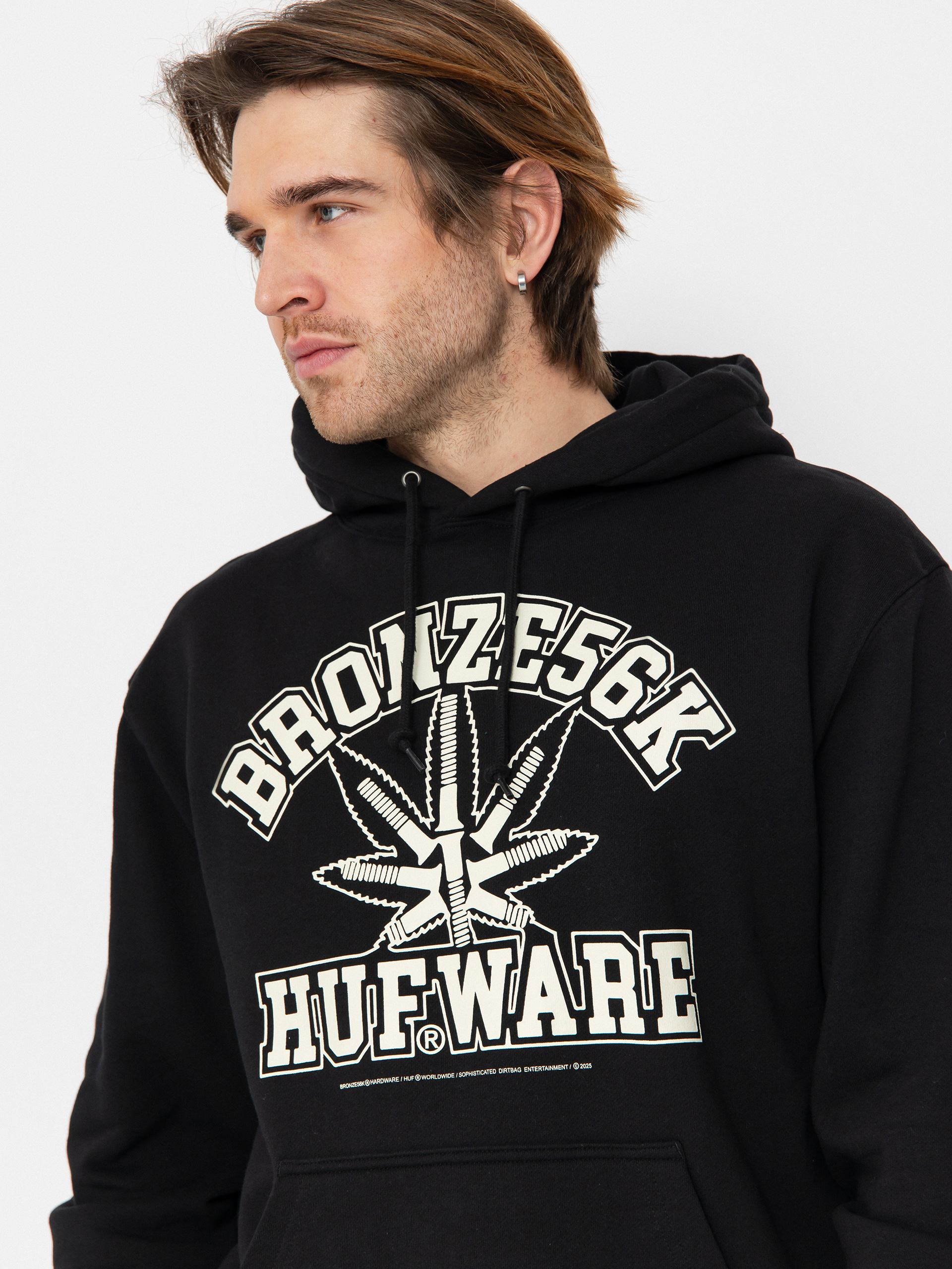 Kapucnis pulóver HUF X Bronze Plantware HD (black)
