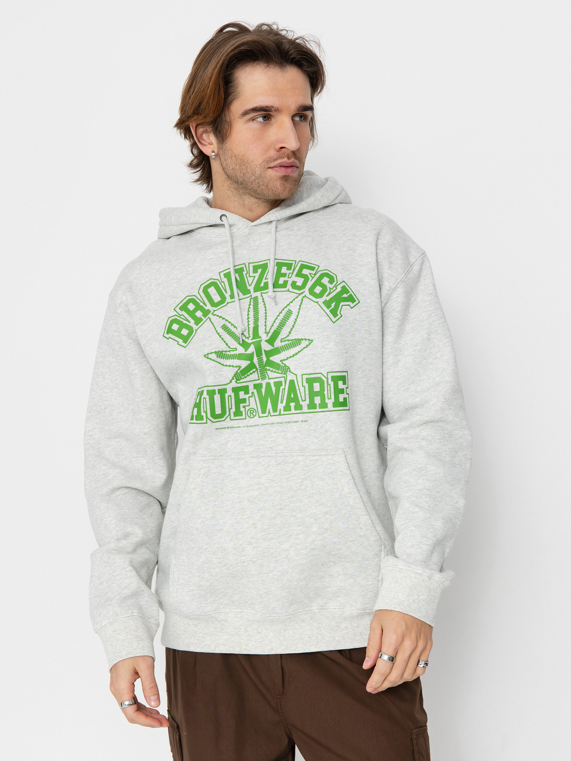 Kapucnis pulu00f3ver HUF X Bronze Plantware HD (ash)