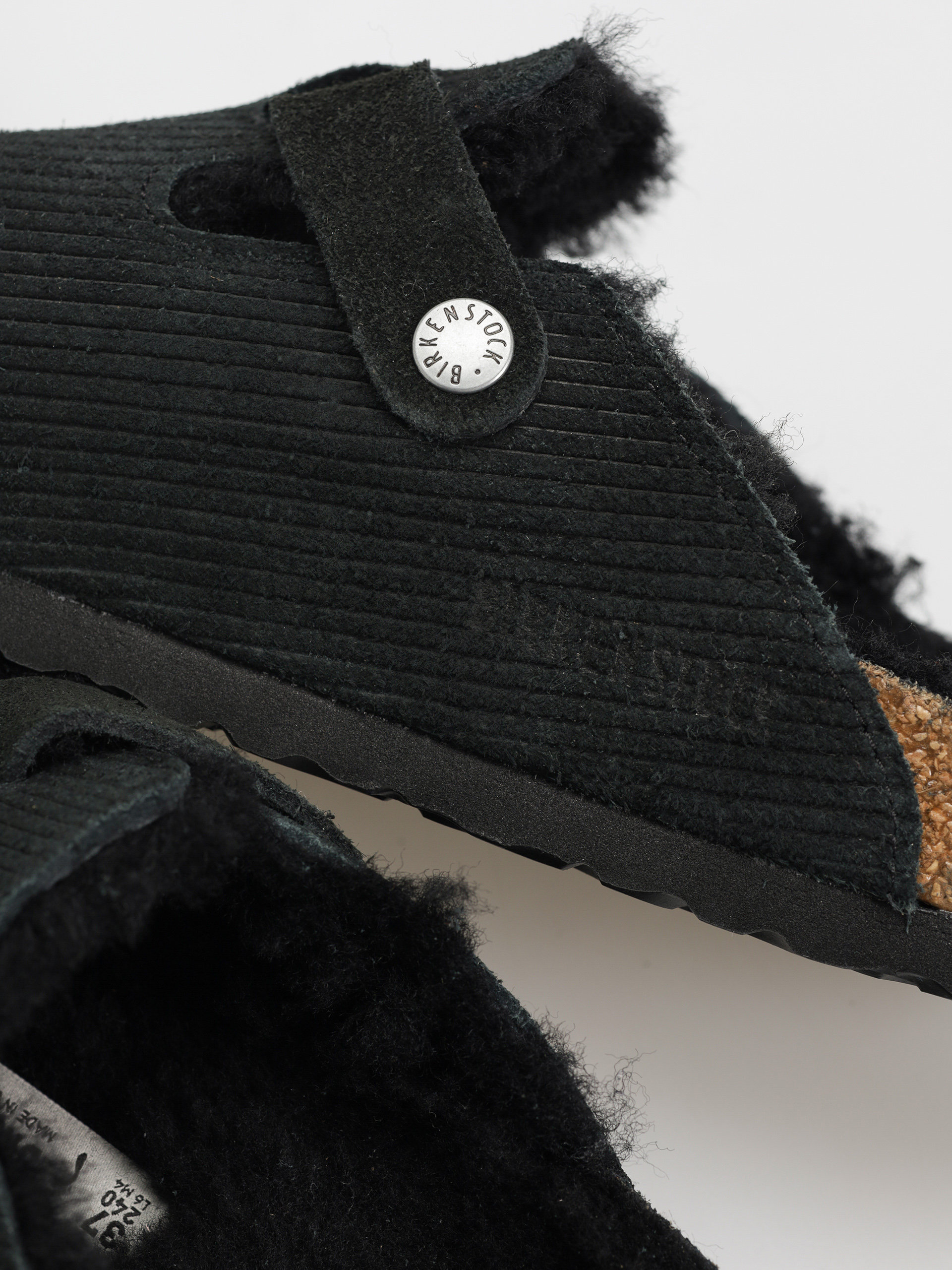 Birkenstock Boston VL Fell Suede Leather Fur Narrow Wmn Flip-flop papucsok (corduroy black)