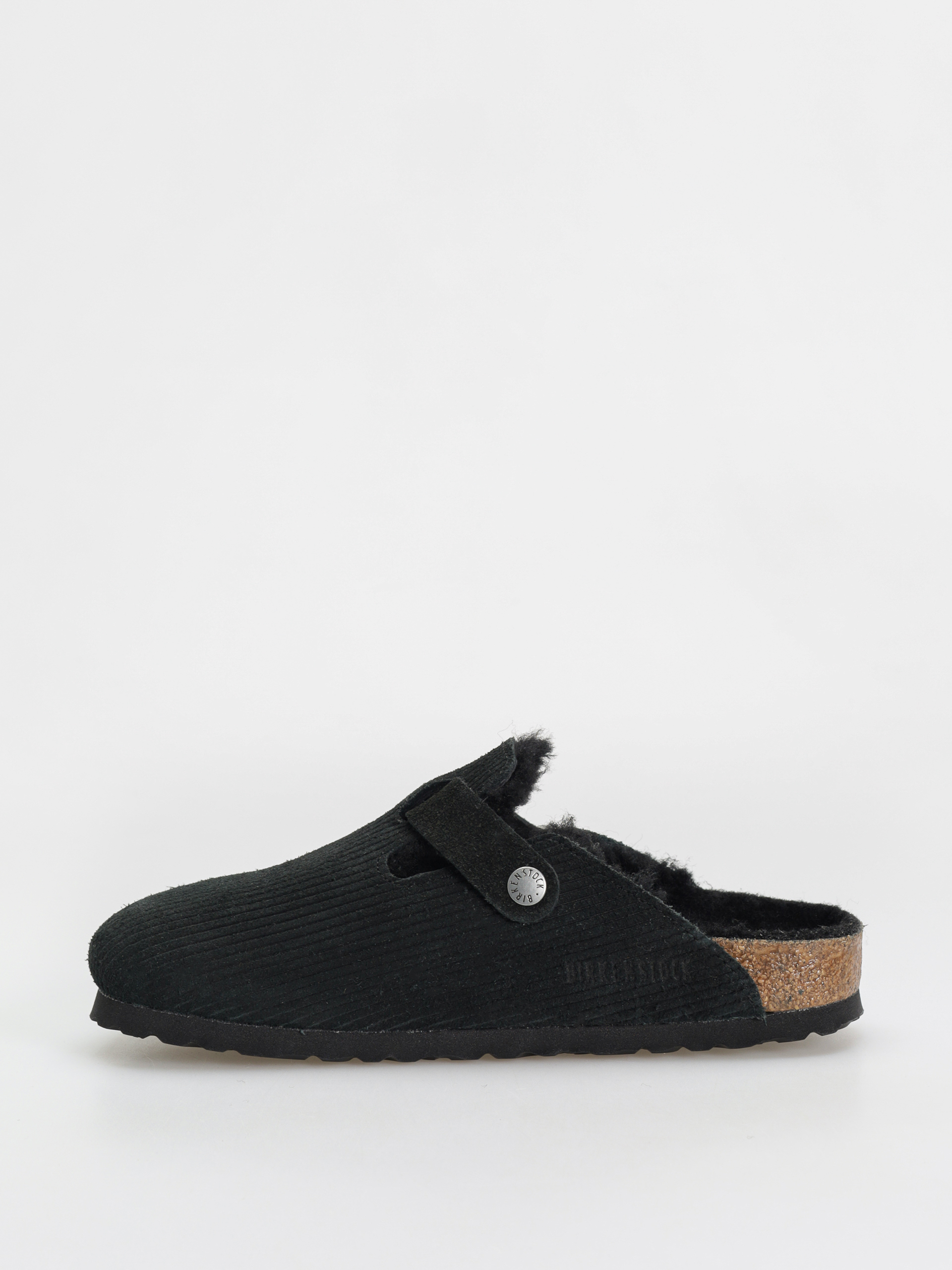Birkenstock Boston VL Fell Suede Leather Fur Narrow Wmn Flip-flop papucsok (corduroy black)