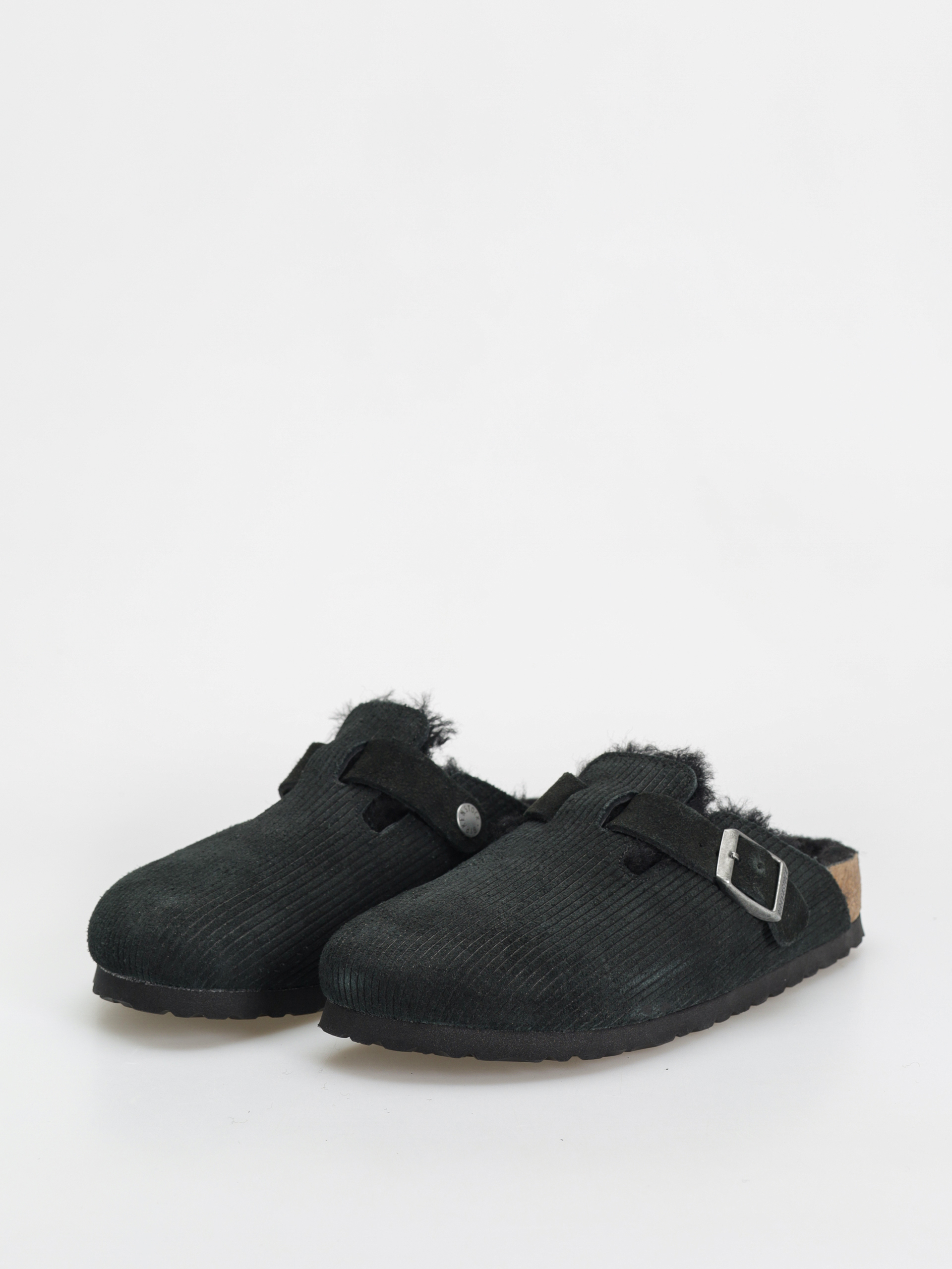 Birkenstock Boston VL Fell Suede Leather Fur Narrow Wmn Flip-flop papucsok (corduroy black)