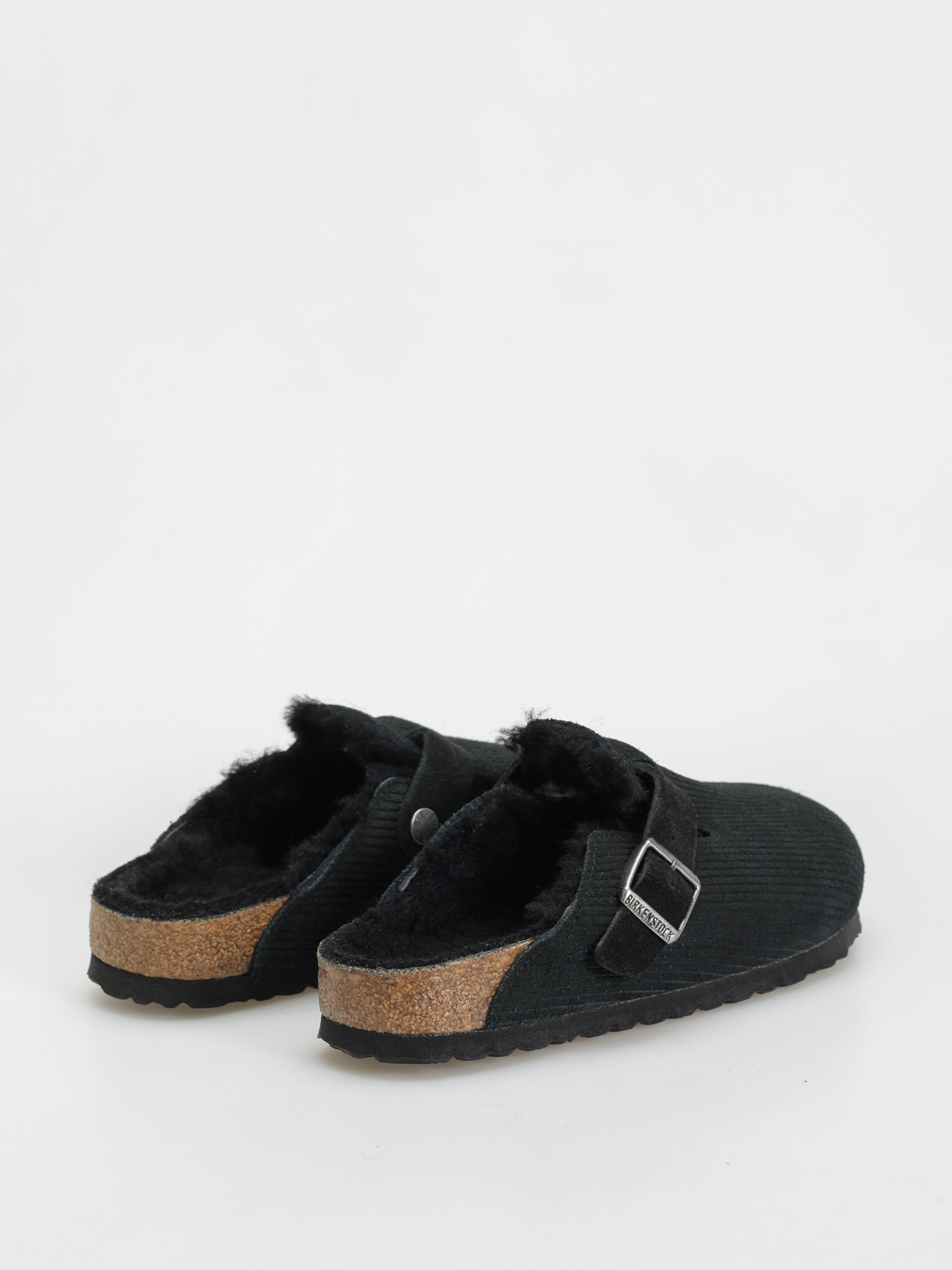Birkenstock Boston VL Fell Suede Leather Fur Narrow Wmn Flip-flop papucsok (corduroy black)