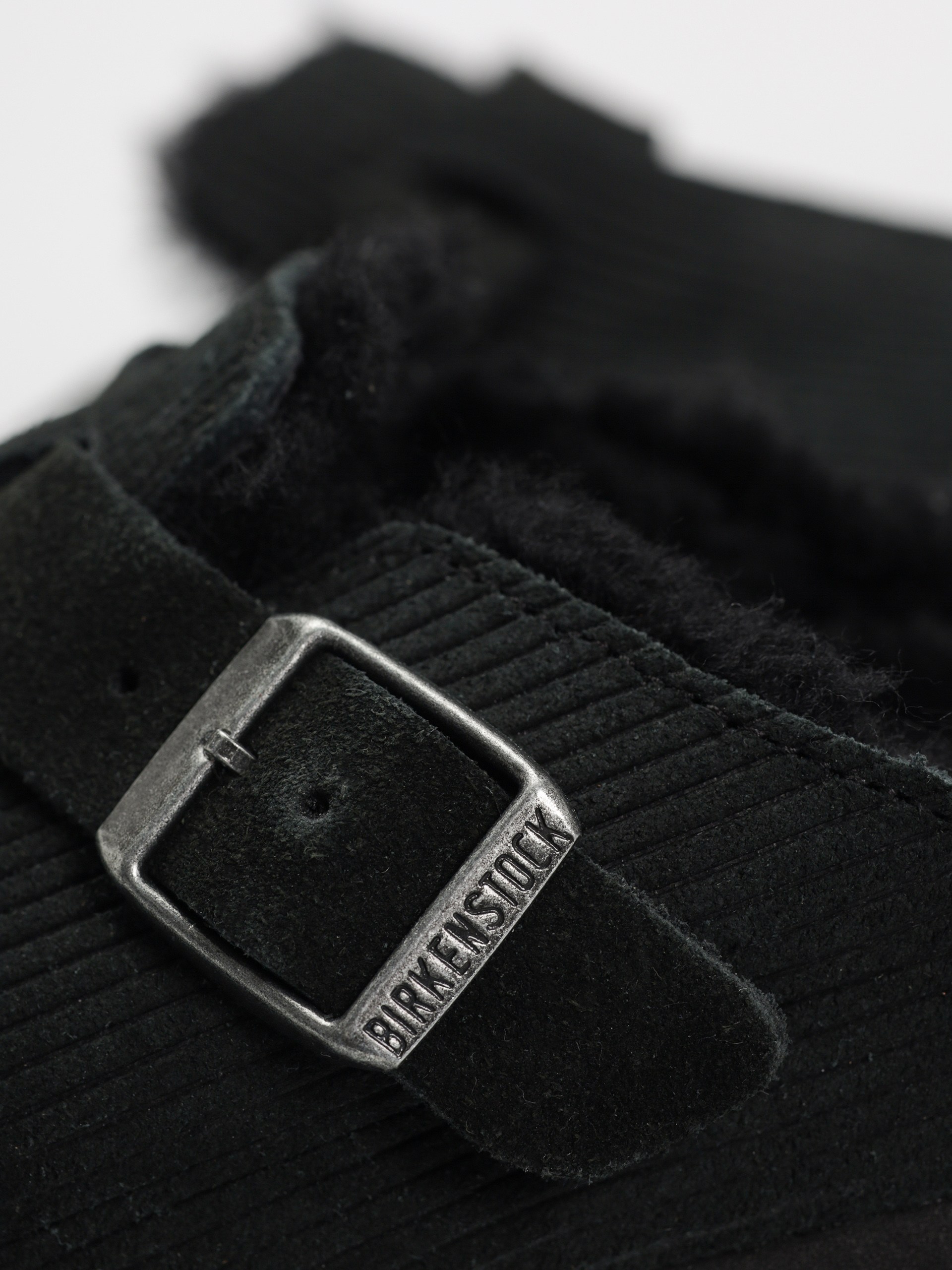 Birkenstock Boston VL Fell Suede Leather Fur Narrow Wmn Flip-flop papucsok (corduroy black)