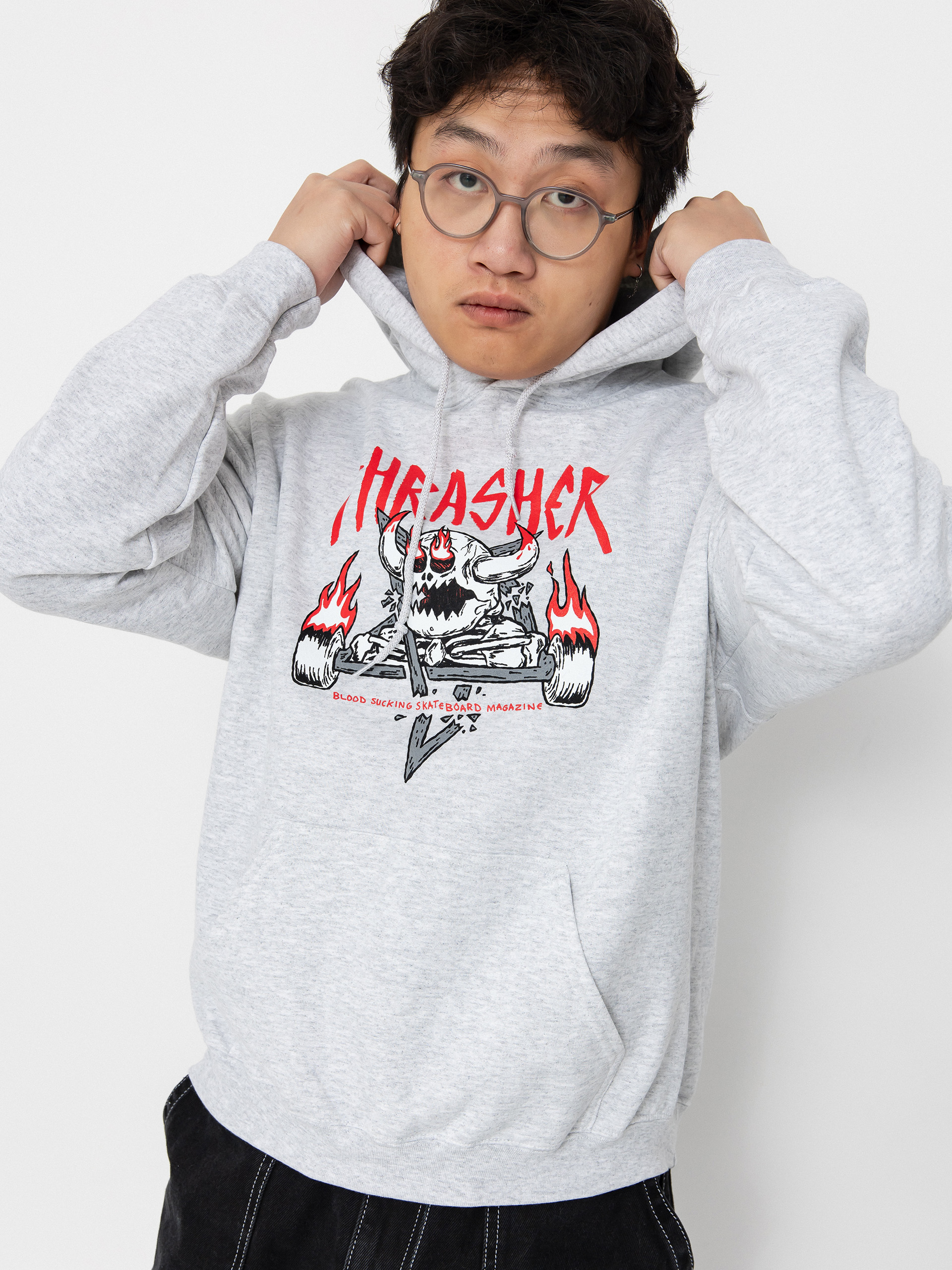 Thrasher X Toy Machine Monster Gram HD Kapucnis pulóver (ash grey)