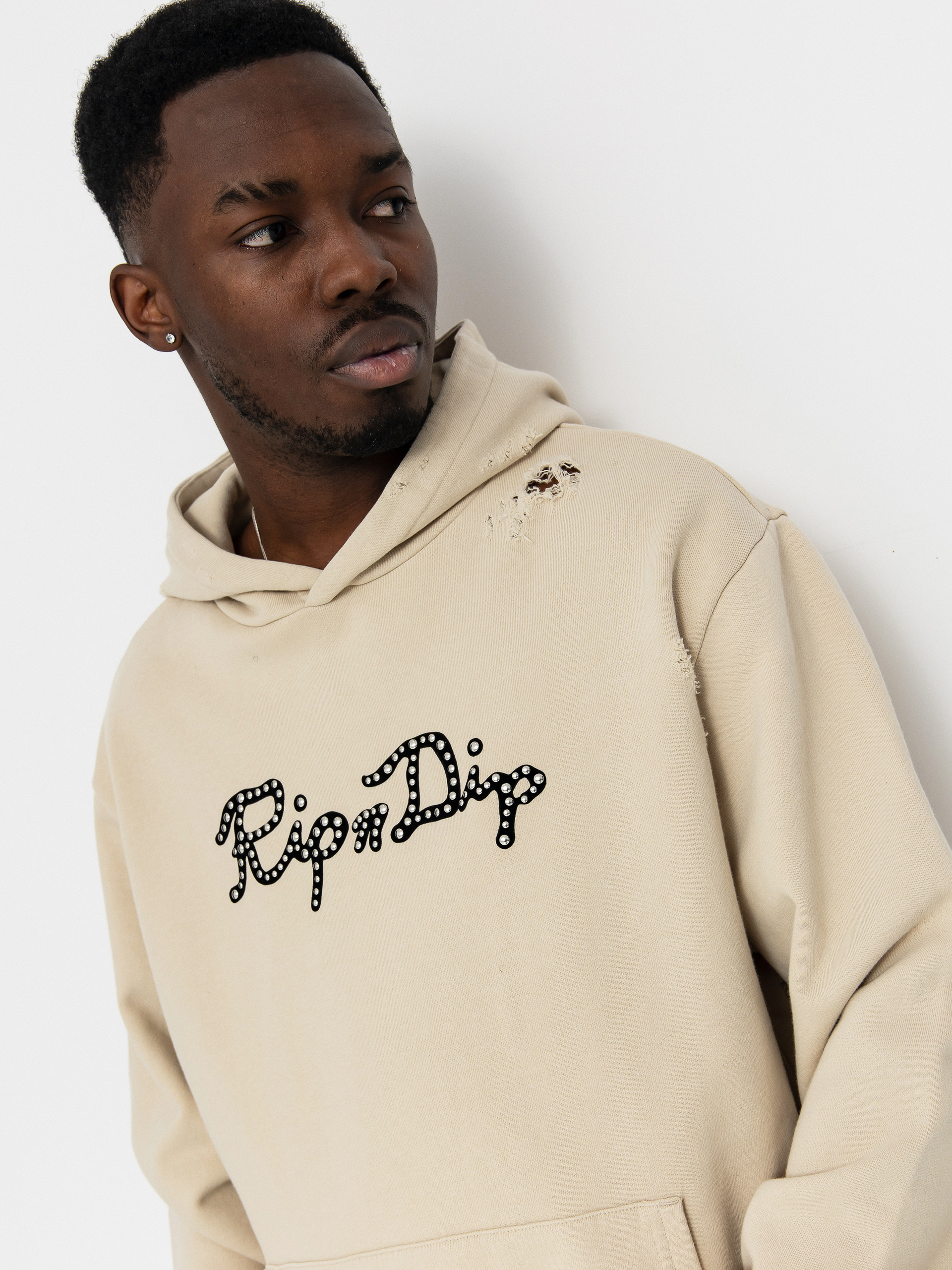 Kapucnis pulóver RipNDip Script HD (khaki)