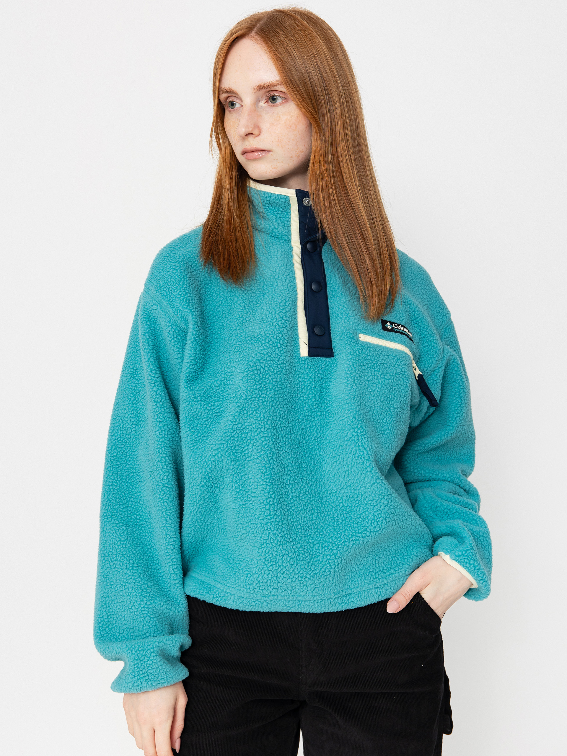 Columbia Helvetia II Cropped Half Snap Wmn Polu00e1r pulu00f3ver (teal)