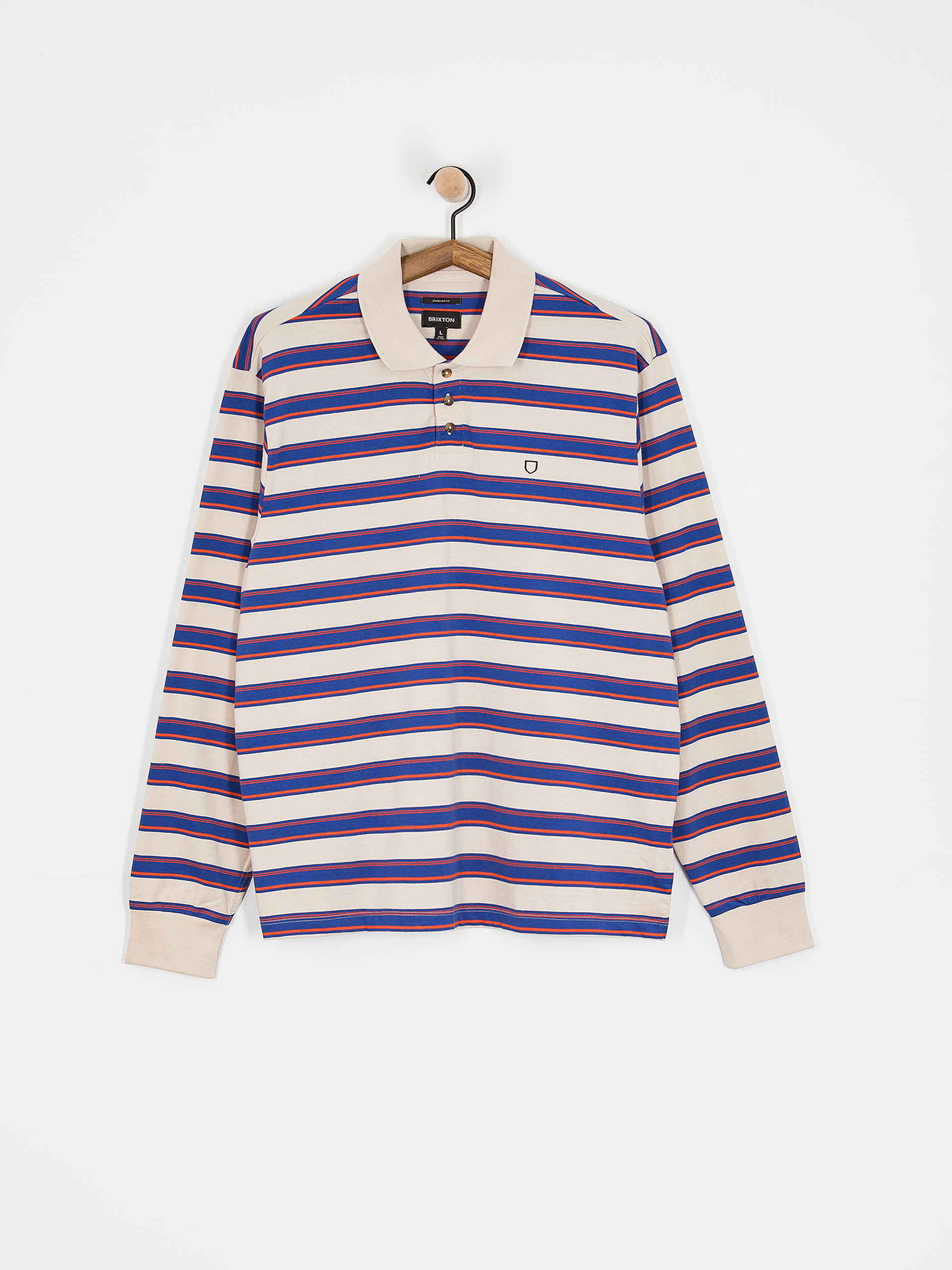 Brixton Vintage Stripe Polo Knit Hosszú ujjú felső (electric blue/flame/whitecap)