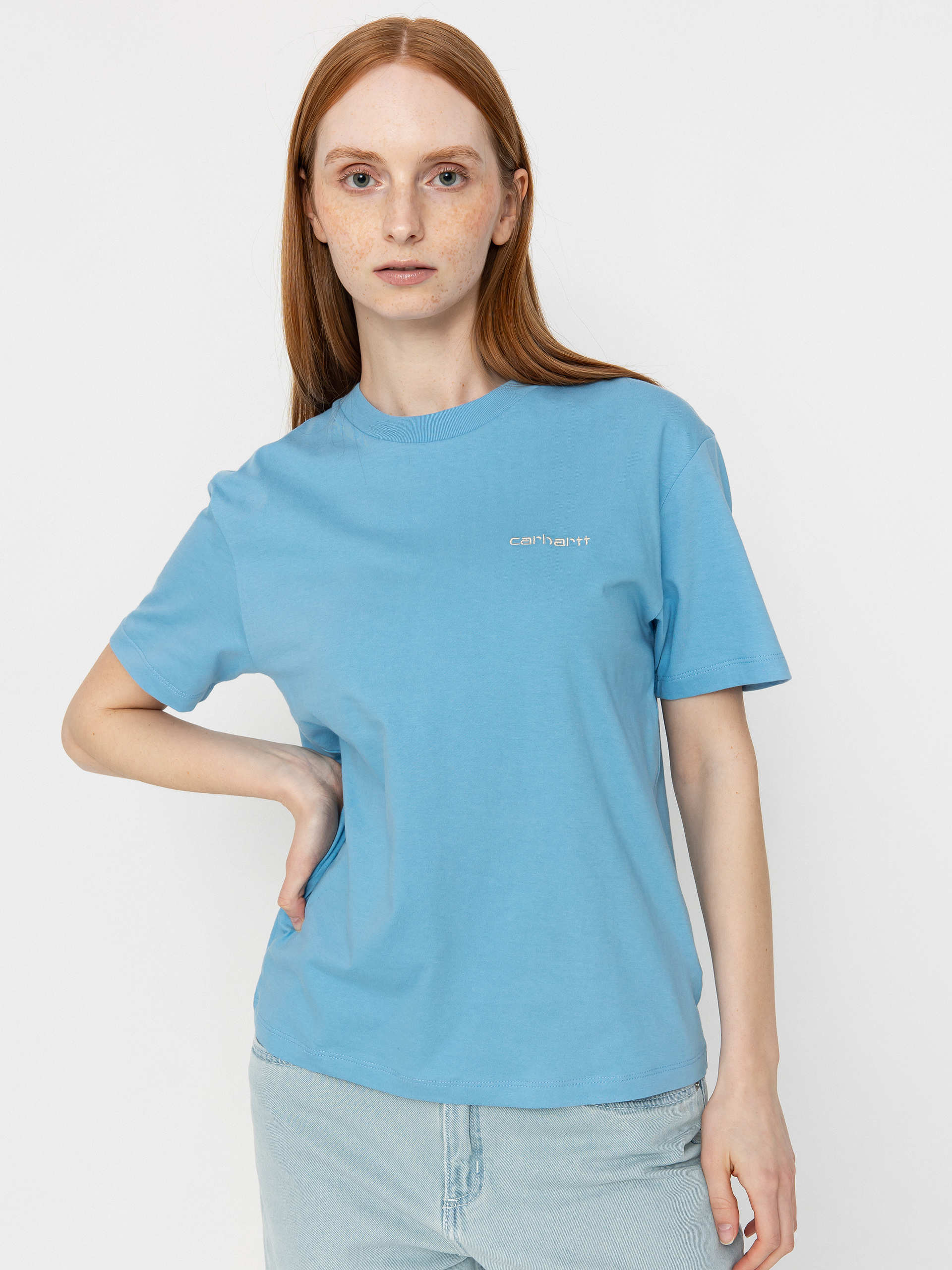 Carhartt WIP Script Embroidery Wmn Pu00f3lu00f3 (bluebird/fleur de sel)