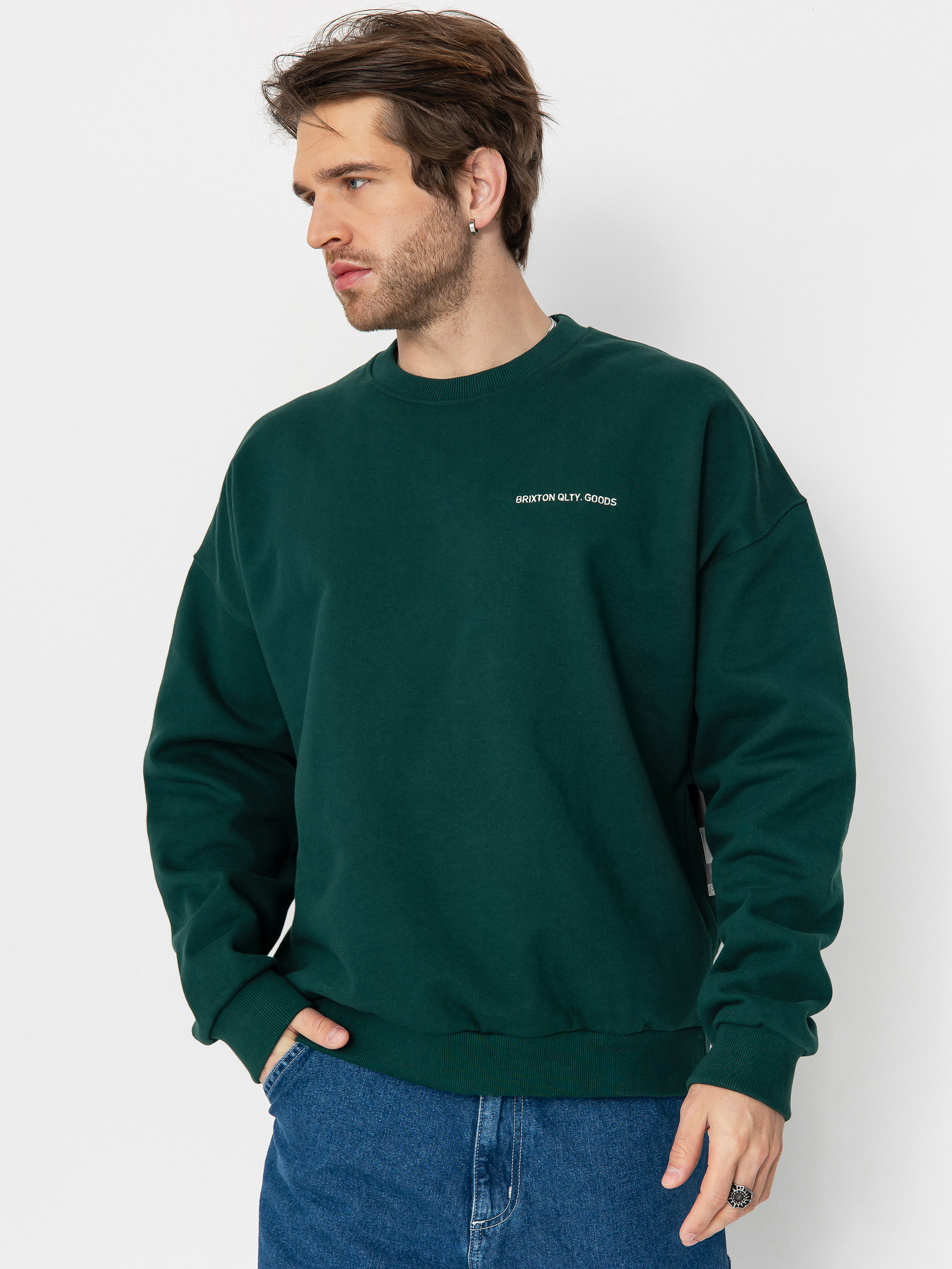 Brixton Embroidered Heavy Weight Crew Pulóver (deep emerald)