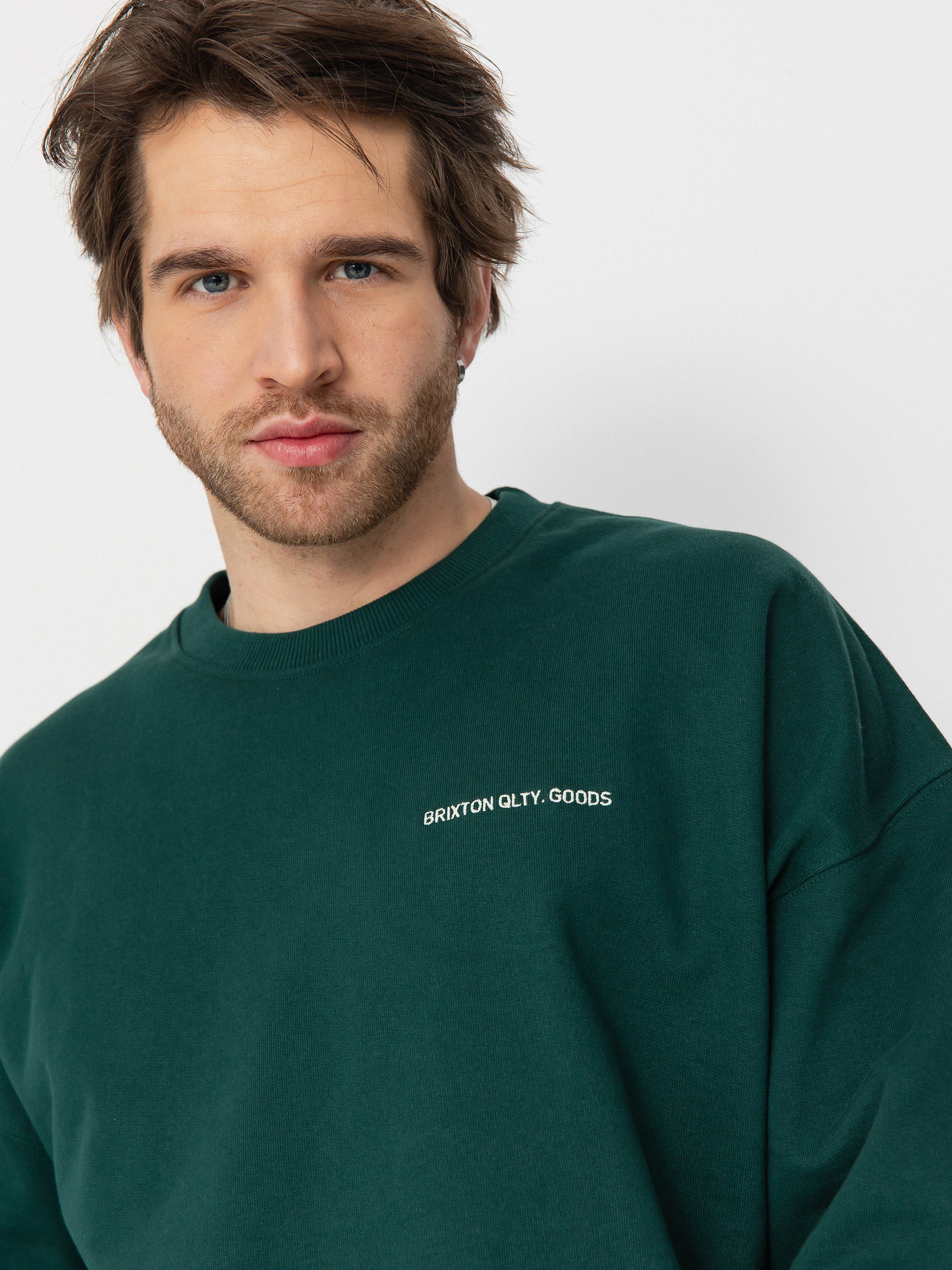 Brixton Embroidered Heavy Weight Crew Pulóver (deep emerald)