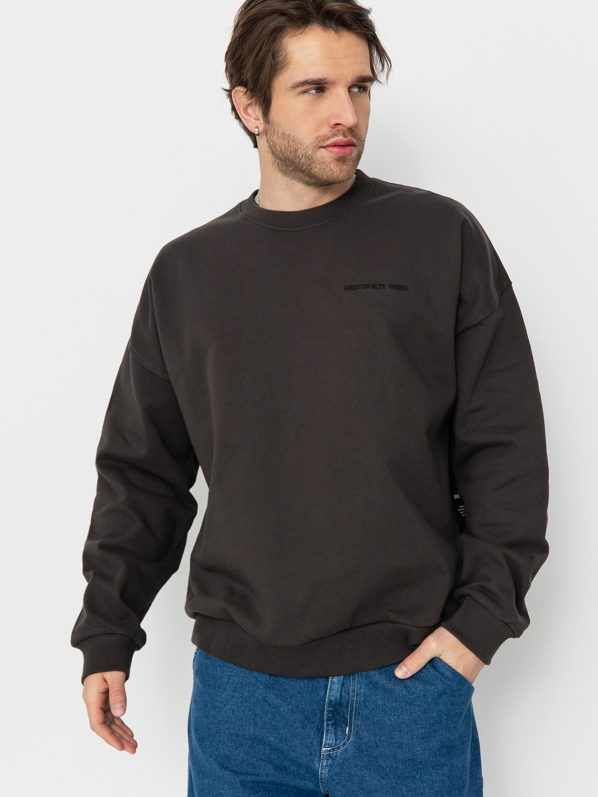 Brixton Embroidered Heavy Weight Crew Pulu00f3ver (washed black)