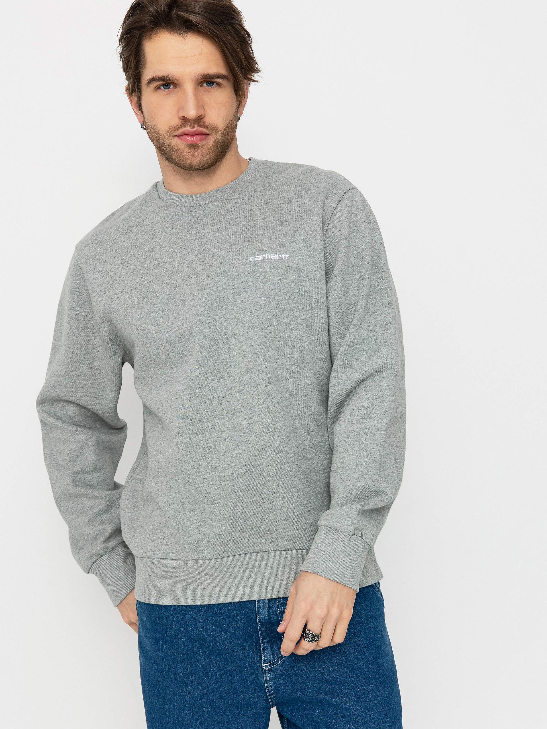 Carhartt WIP Script Embroidery Pulu00f3ver (grey heather/white)