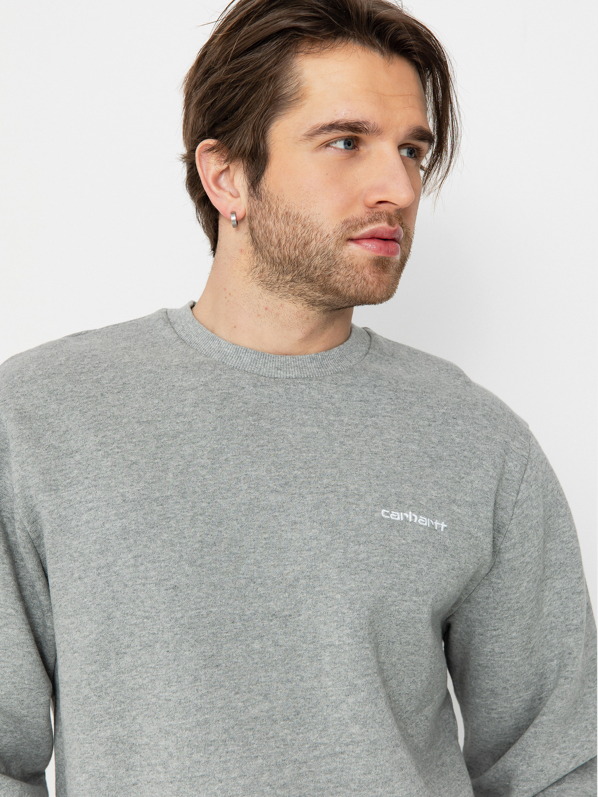 Carhartt WIP Script Embroidery Pulóver (grey heather/white)