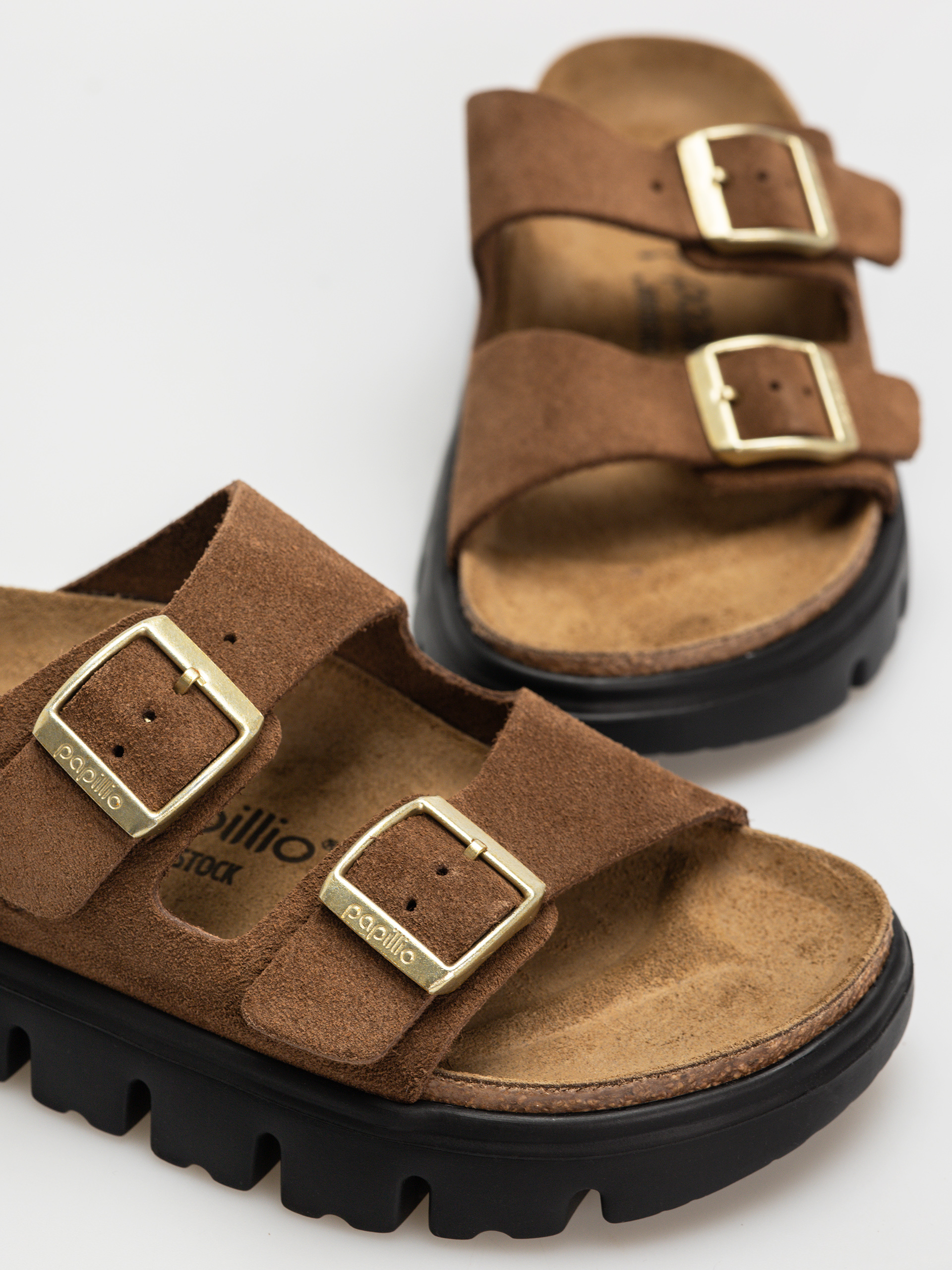 Flip-flop papucsok Birkenstock Arizona Chunky Suede Narrow Wmn (dark tea/black)