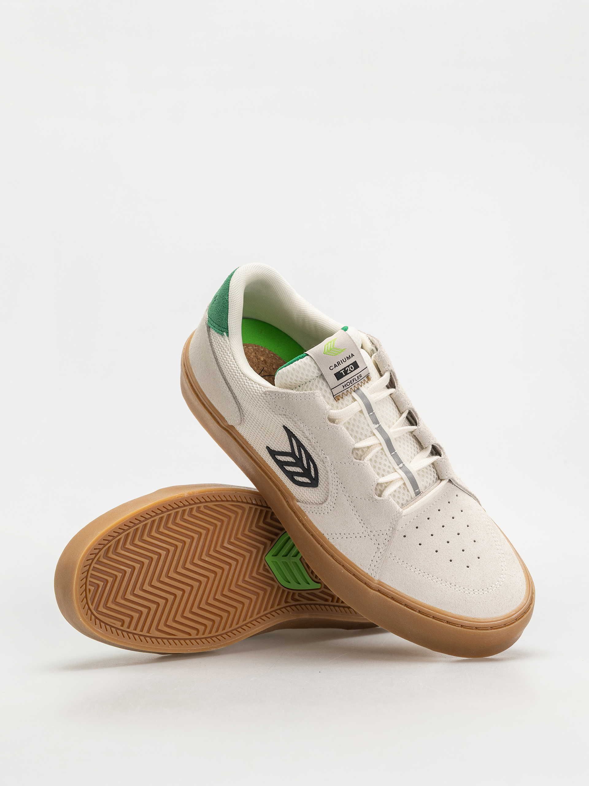 Cariuma T20 Pro Cipők (gum smoke white suede and mesh black logo green)