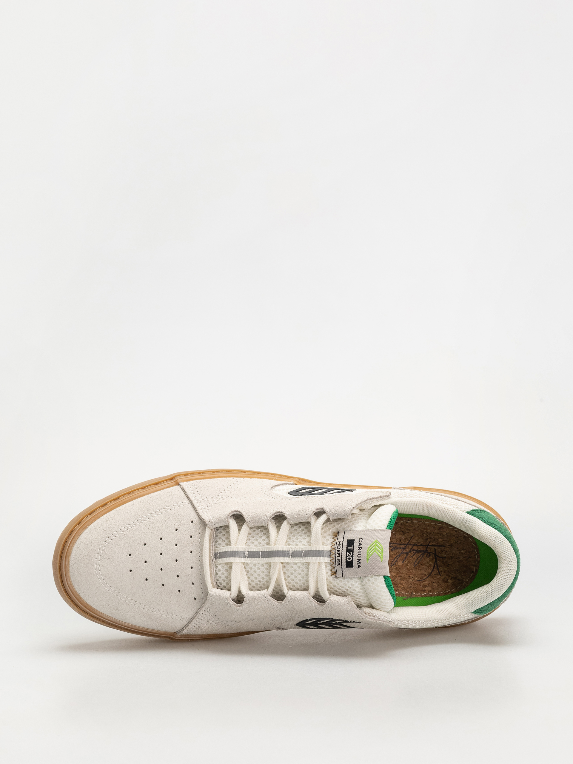 Cariuma T20 Pro Cipők (gum smoke white suede and mesh black logo green)