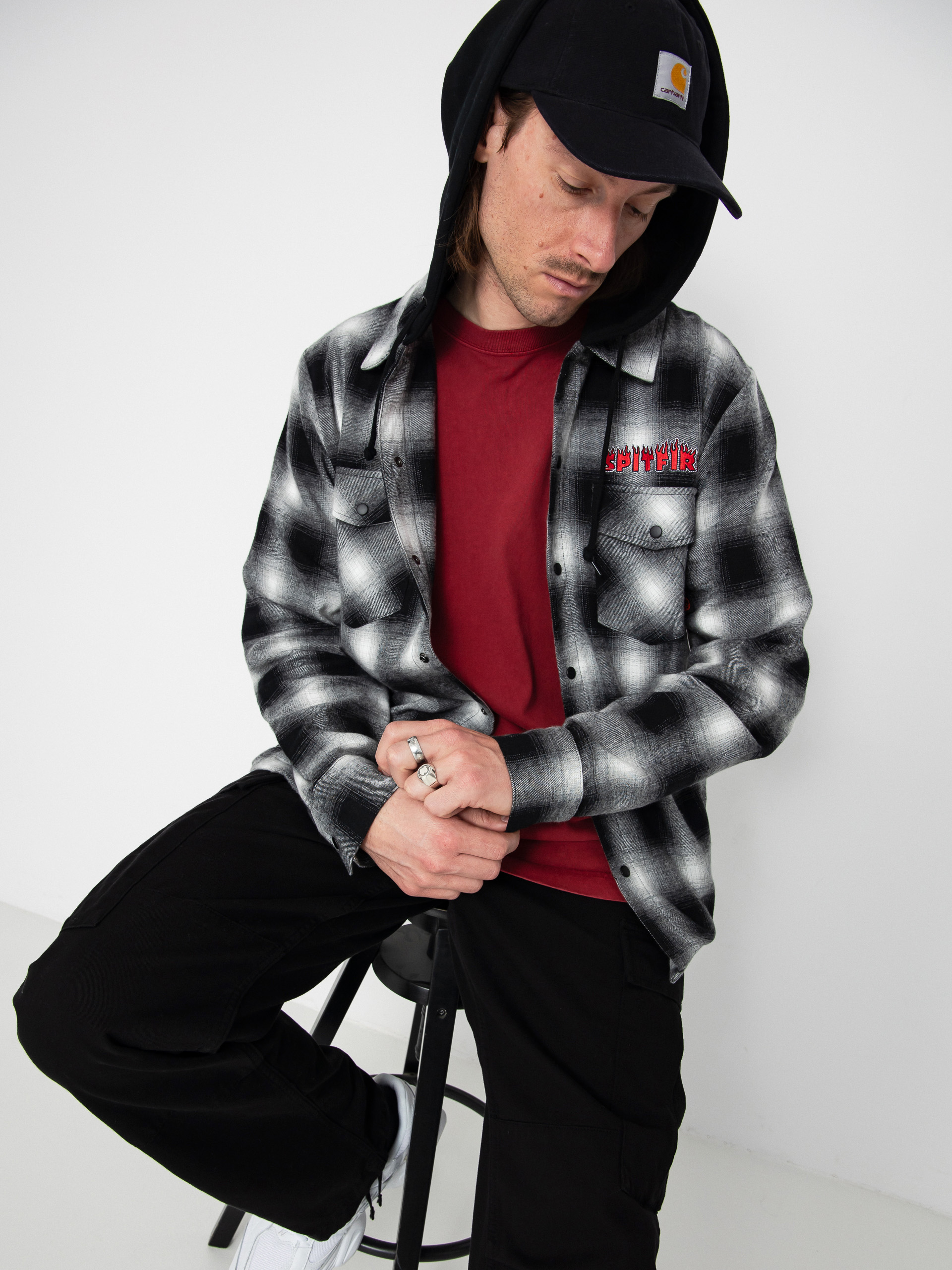 Spitfire Demonseed Hooded Flannel Ing (black/white/multi color embroideries)