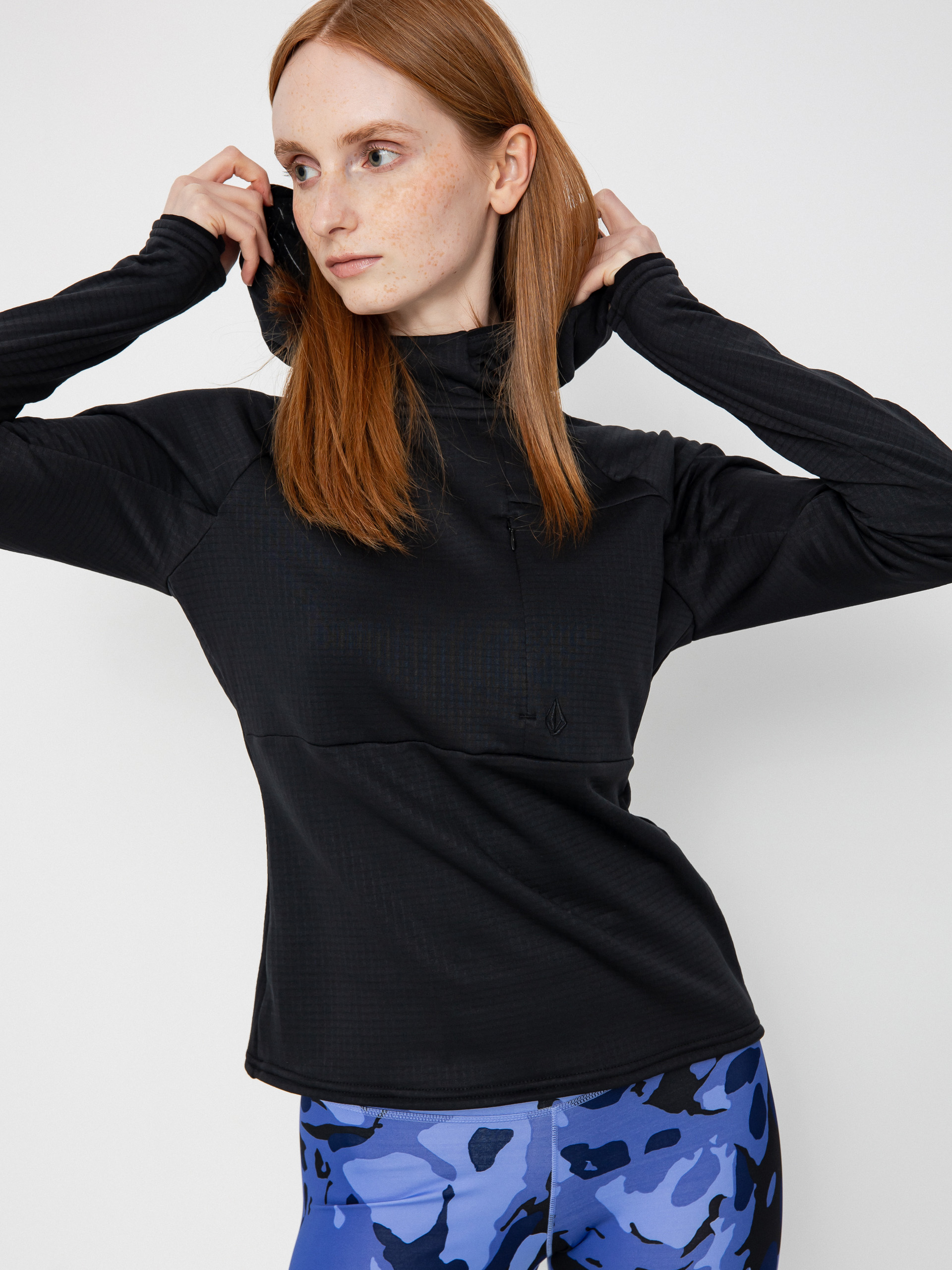 Thermo pulóver Volcom Gridlock Balaclava Wmn (black)