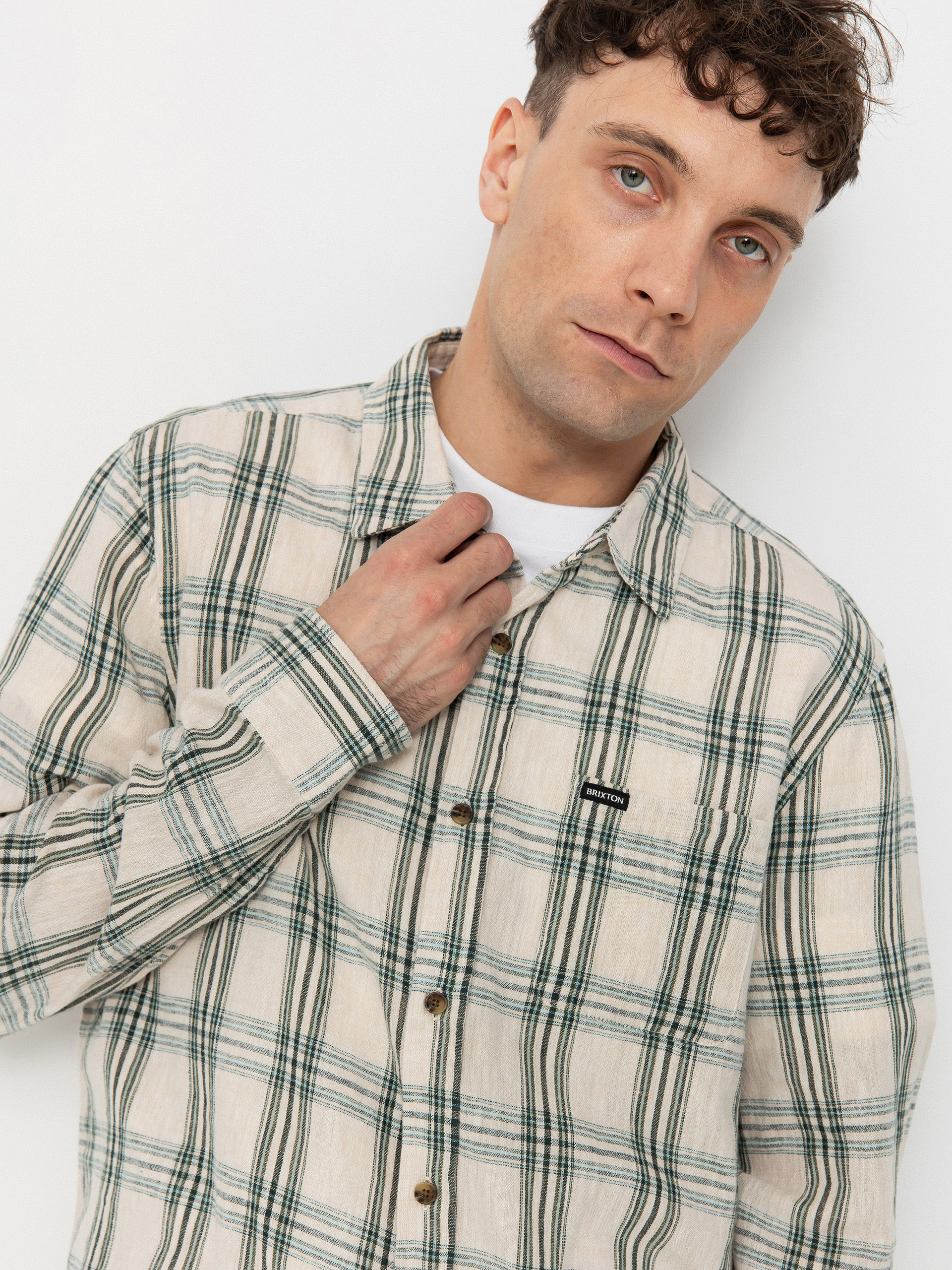 Brixton Charter Linen Blend Ls Ing (off white/ivy green plaid)