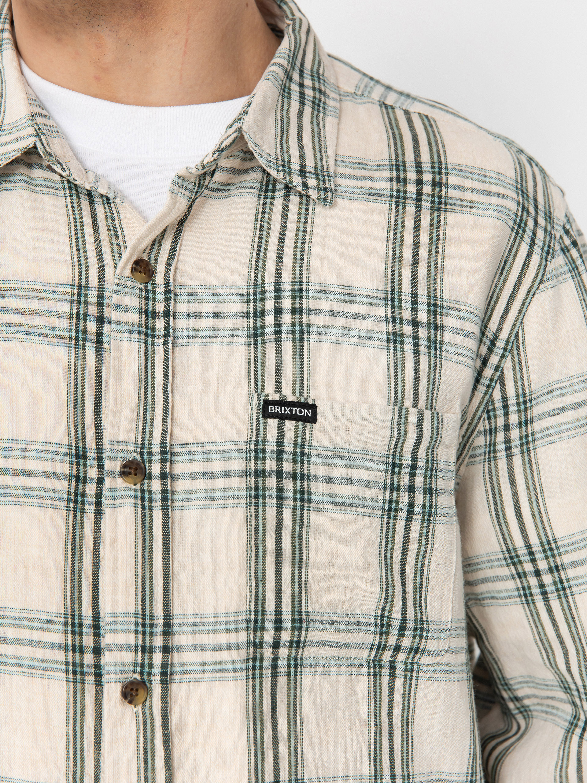 Brixton Charter Linen Blend Ls Ing (off white/ivy green plaid)