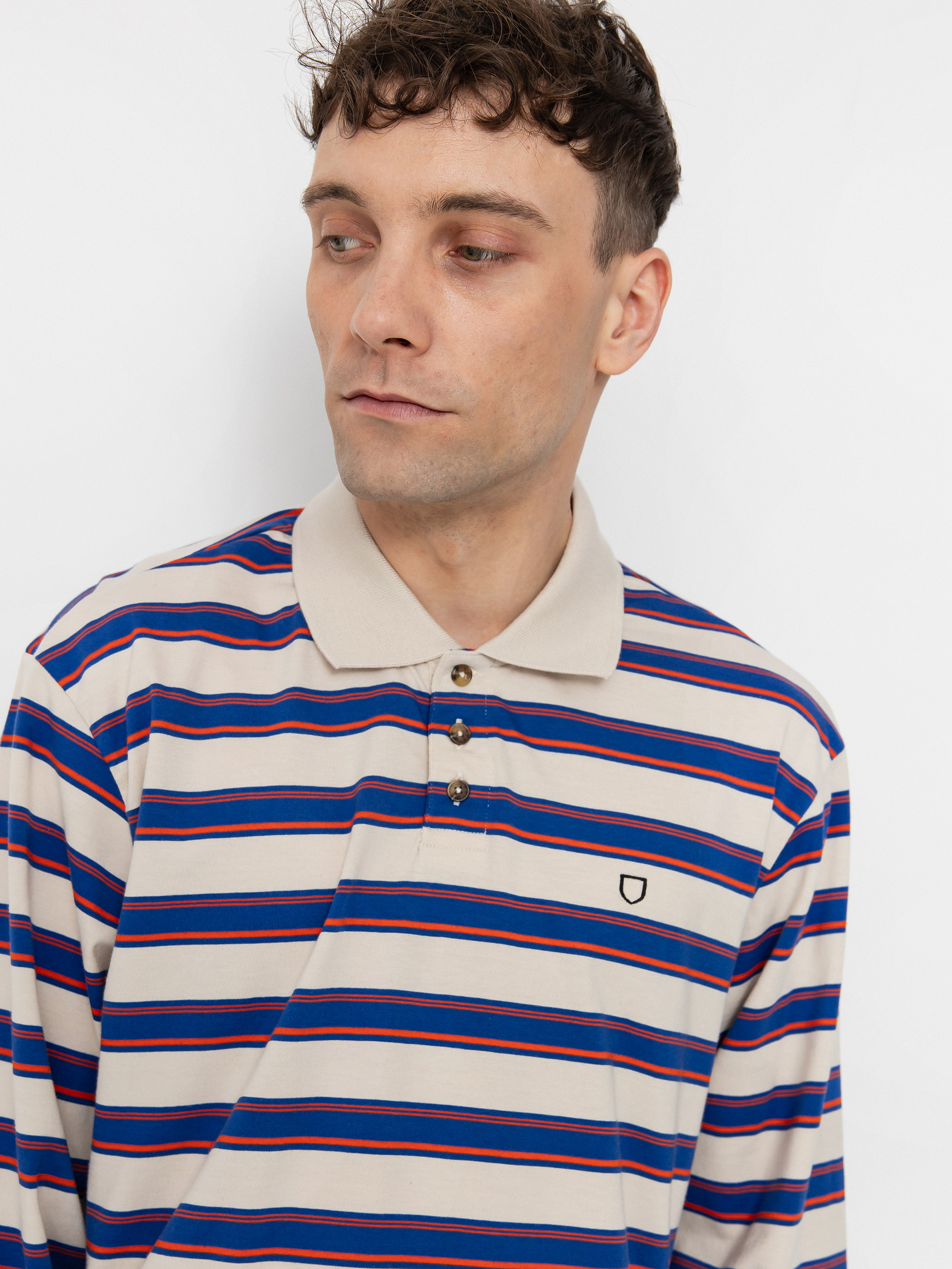 Brixton Vintage Stripe Polo Knit Hosszú ujjú felső (electric blue/flame/whitecap)