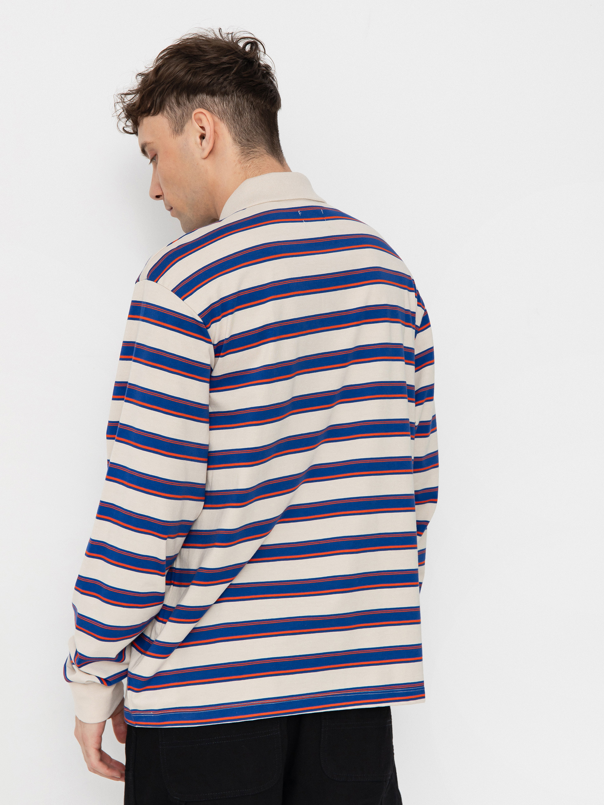 Brixton Vintage Stripe Polo Knit Hosszú ujjú felső (electric blue/flame/whitecap)