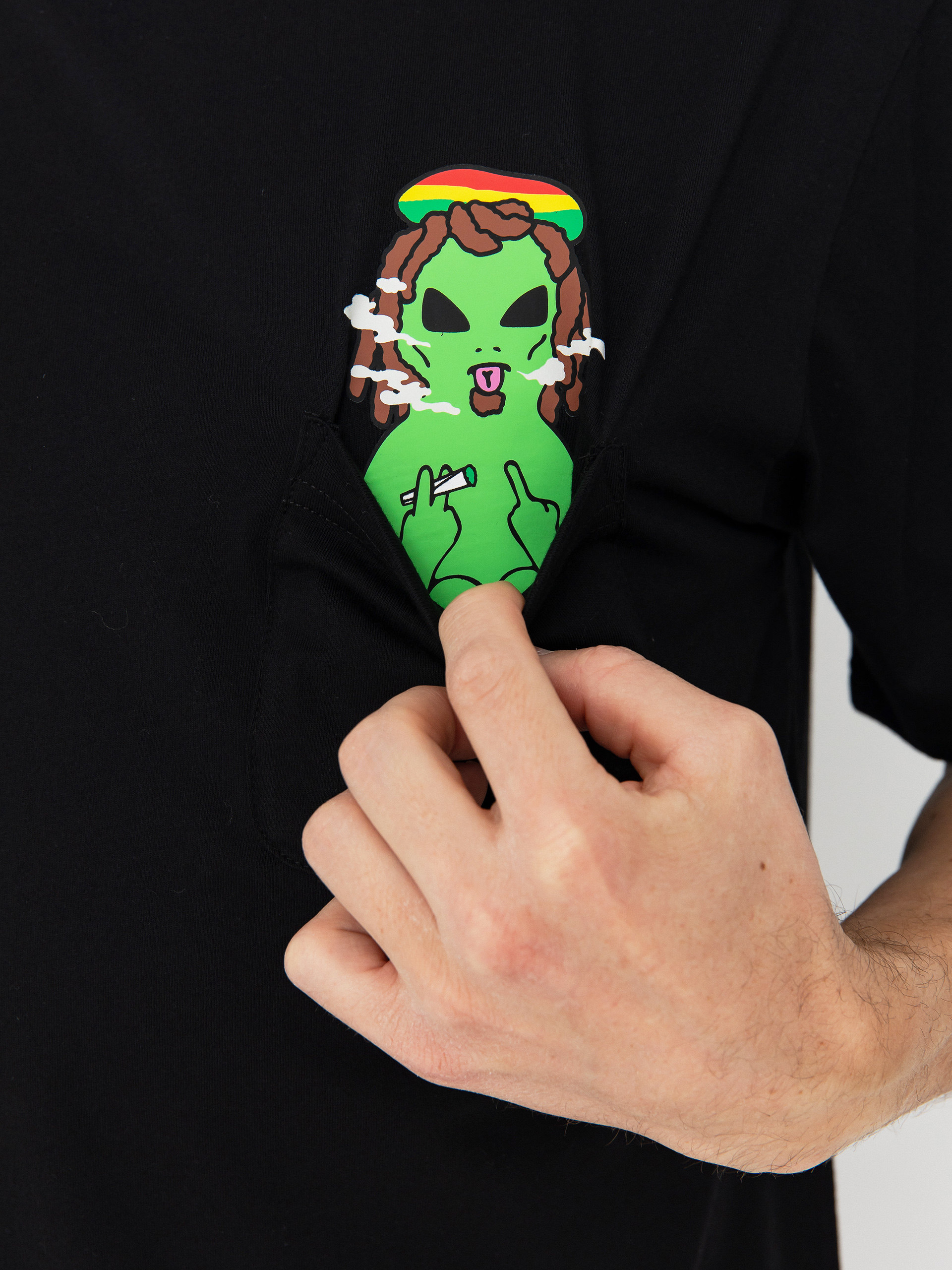 Póló RipNDip Smoking Rasta Alien Pocket (black)