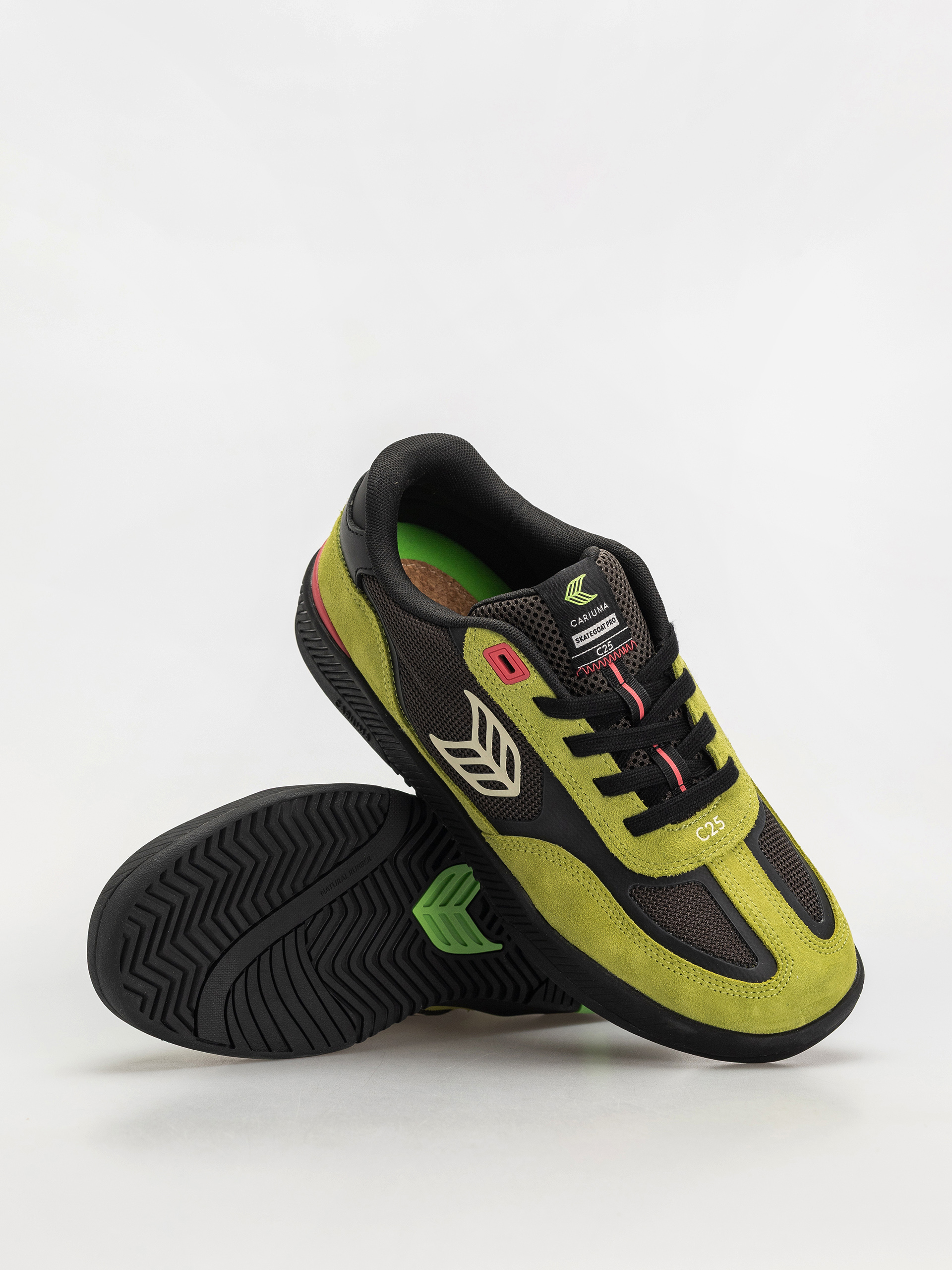 Cariuma Skategoat C25 Pro Cipők (lime green suede black mesh ivory logo pink)