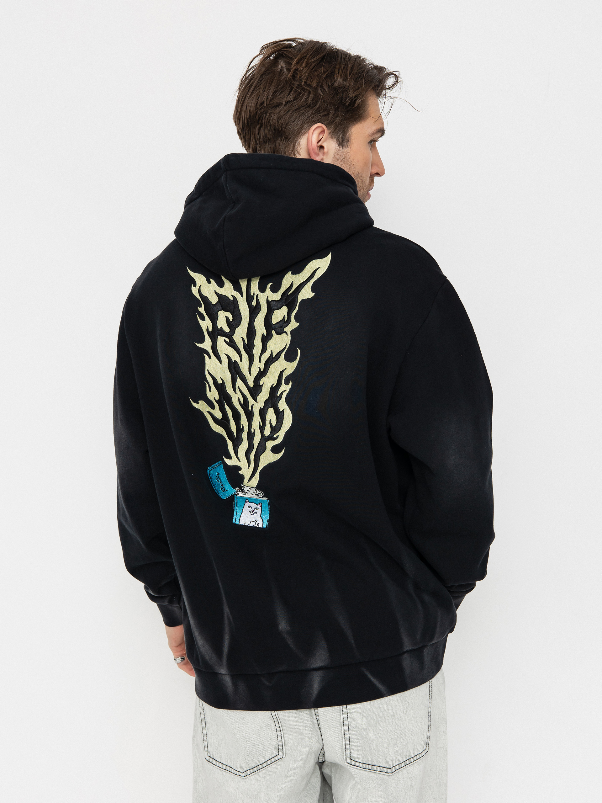 Kapucnis pulóver RipNDip Ripnlit HD (black vintage wash)