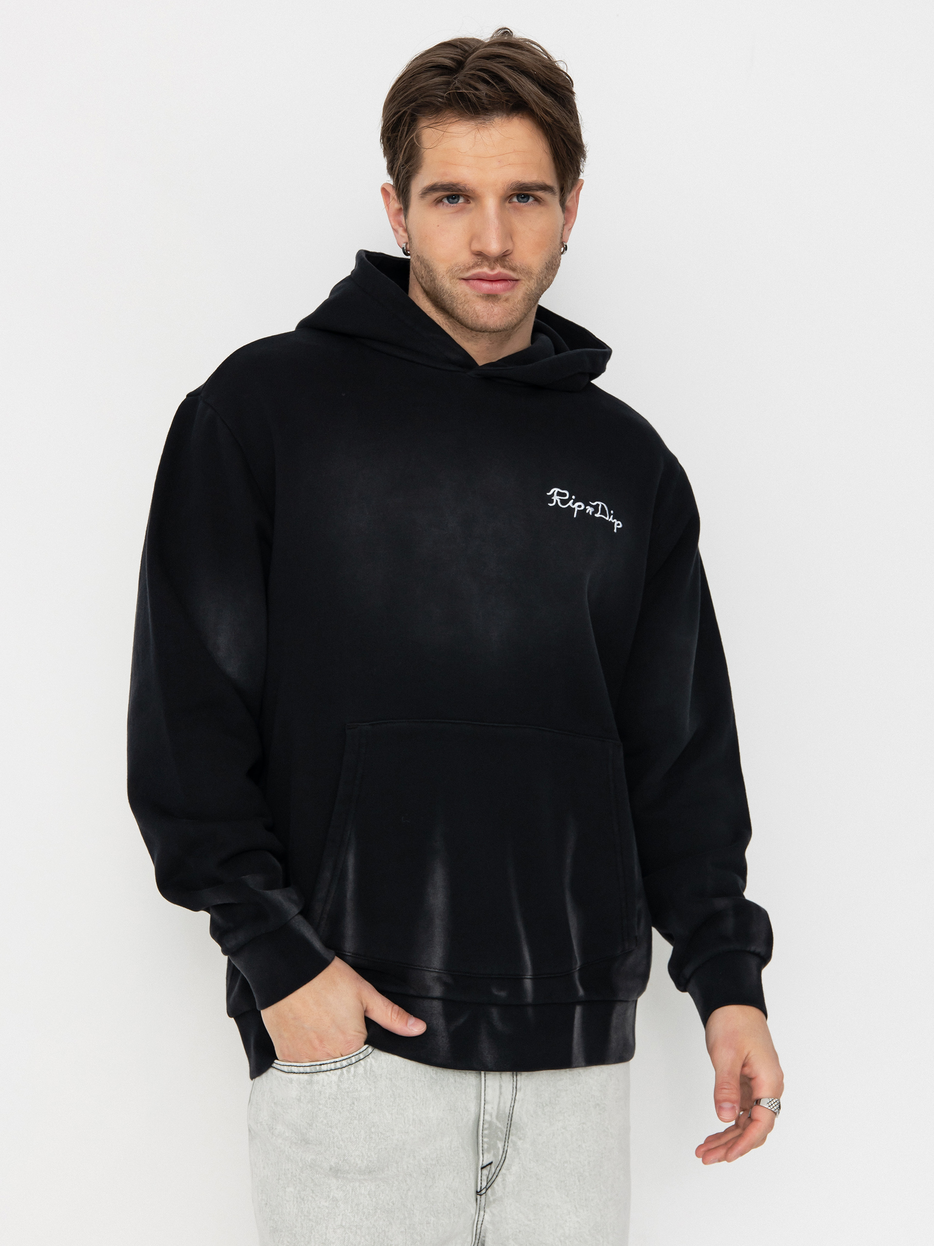 Kapucnis pulóver RipNDip Ripnlit HD (black vintage wash)