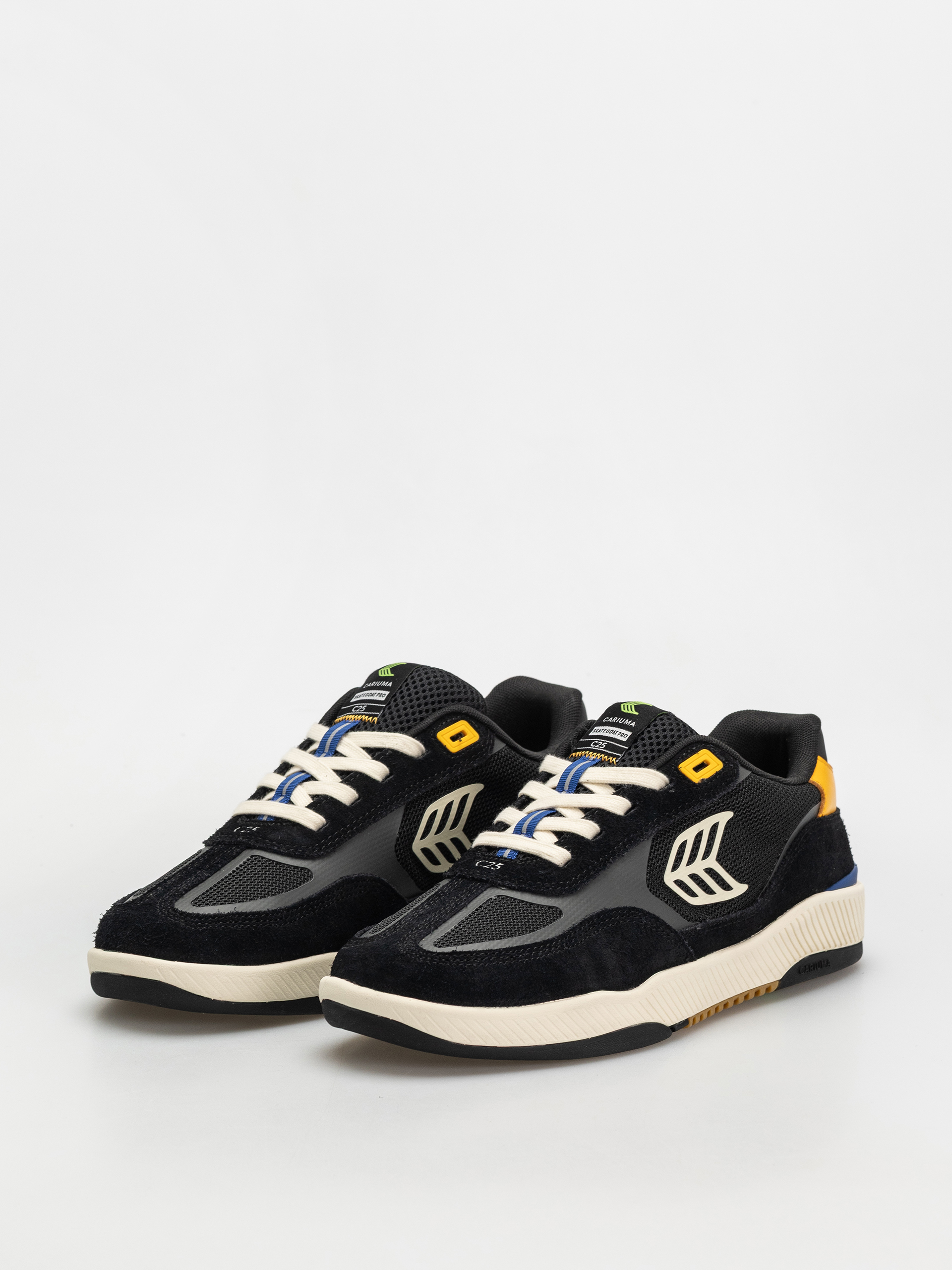 Cariuma Skategoat C25 Pro Cipők (black suede and mesh ivory logo yellow)