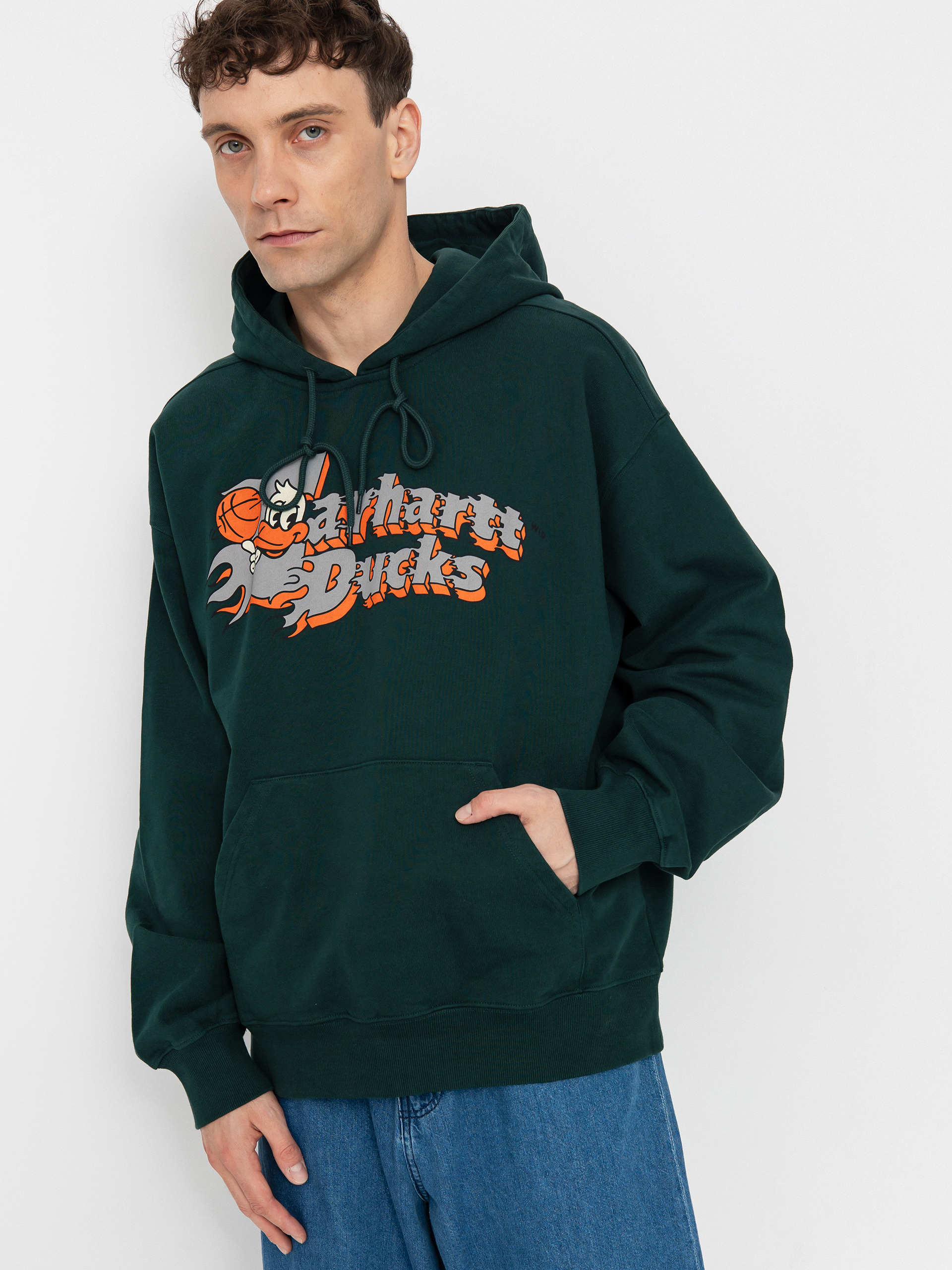 Carhartt WIP Flaming Ducks HD Kapucnis pulóver (conifer)