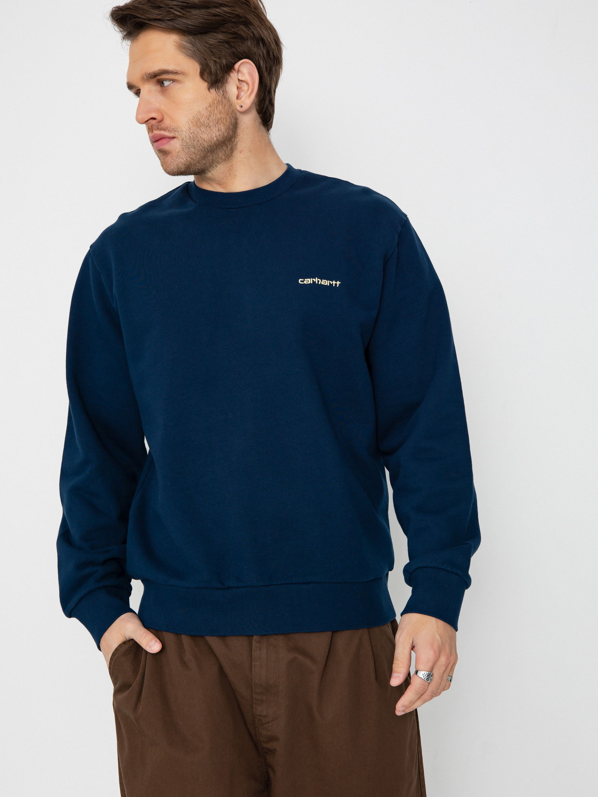 Carhartt WIP Script Embroidery Pulóver (ink/air yellow)