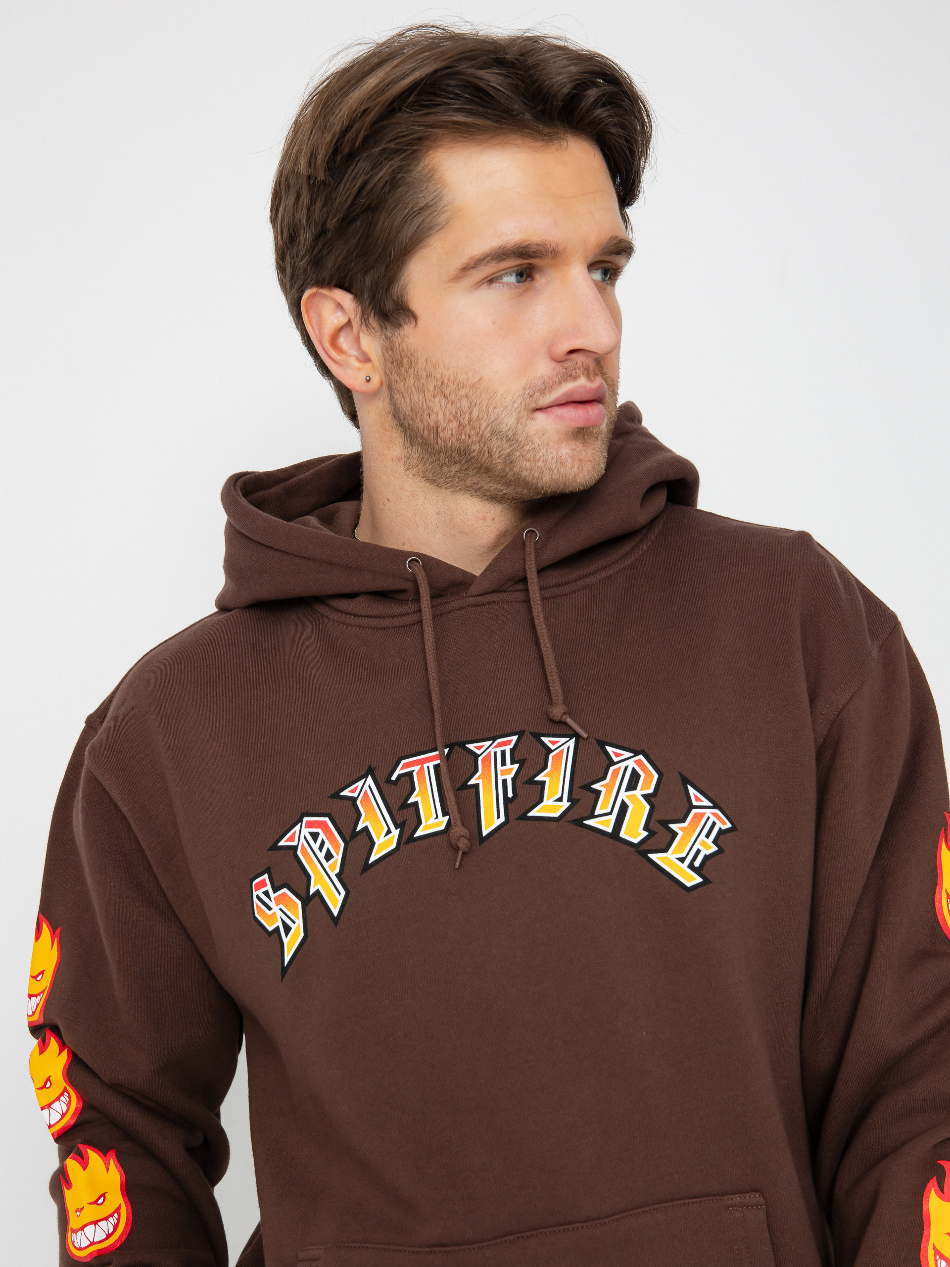 Spitfire Old E Bighead Fill Sleeve HD Kapucnis pulóver (brown/gold red/white & black prints)