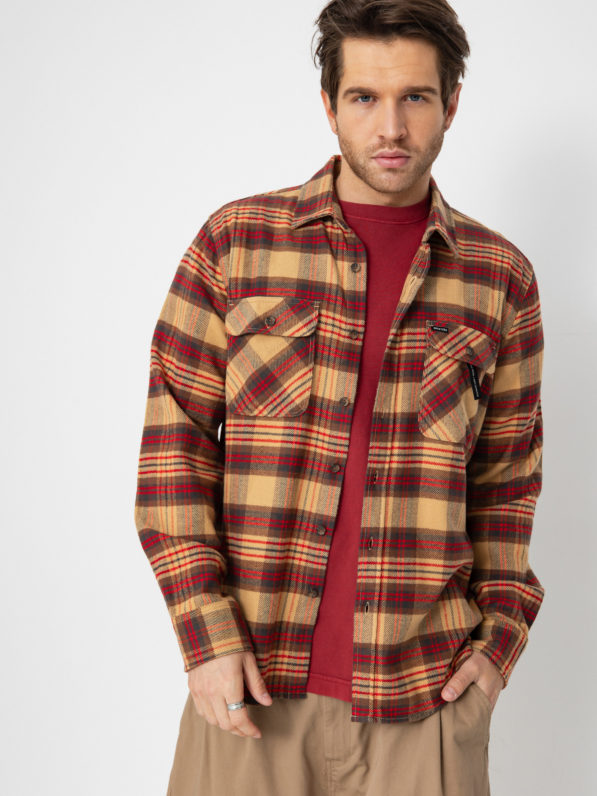 Brixton Bowery Flannel Ing (curry/washed black/crimson)