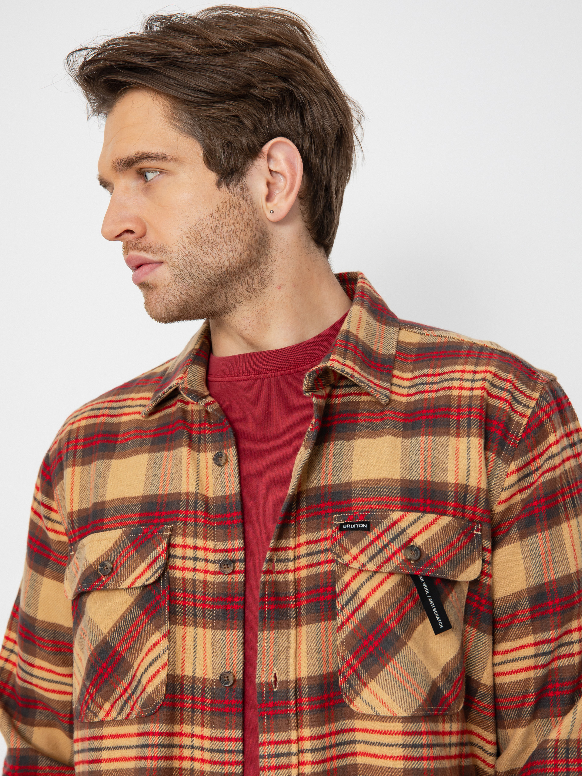 Brixton Bowery Flannel Ing (curry/washed black/crimson)