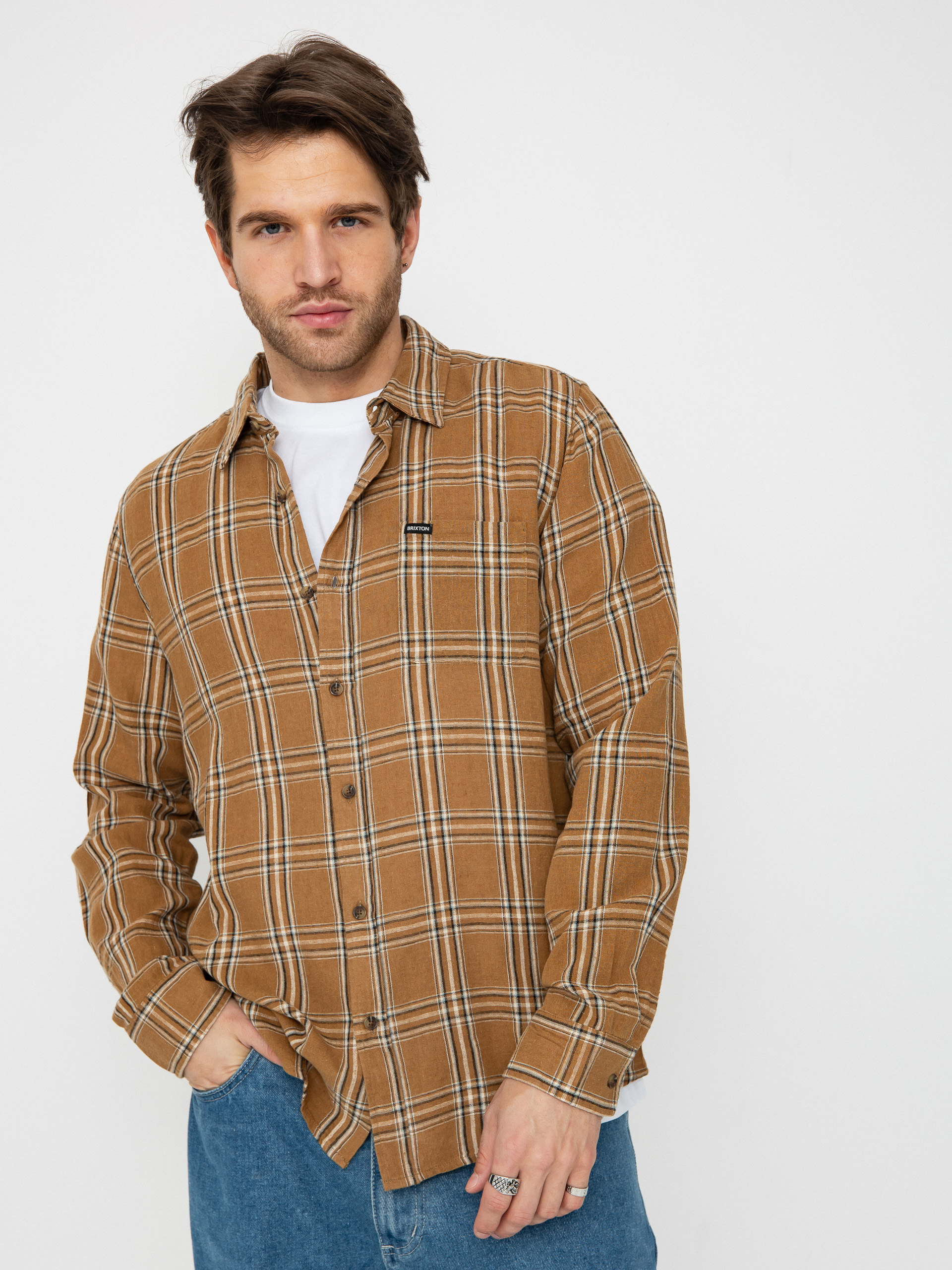 Brixton Charter Linen Blend Ls Ing (washed cooper/whitecap plaid)