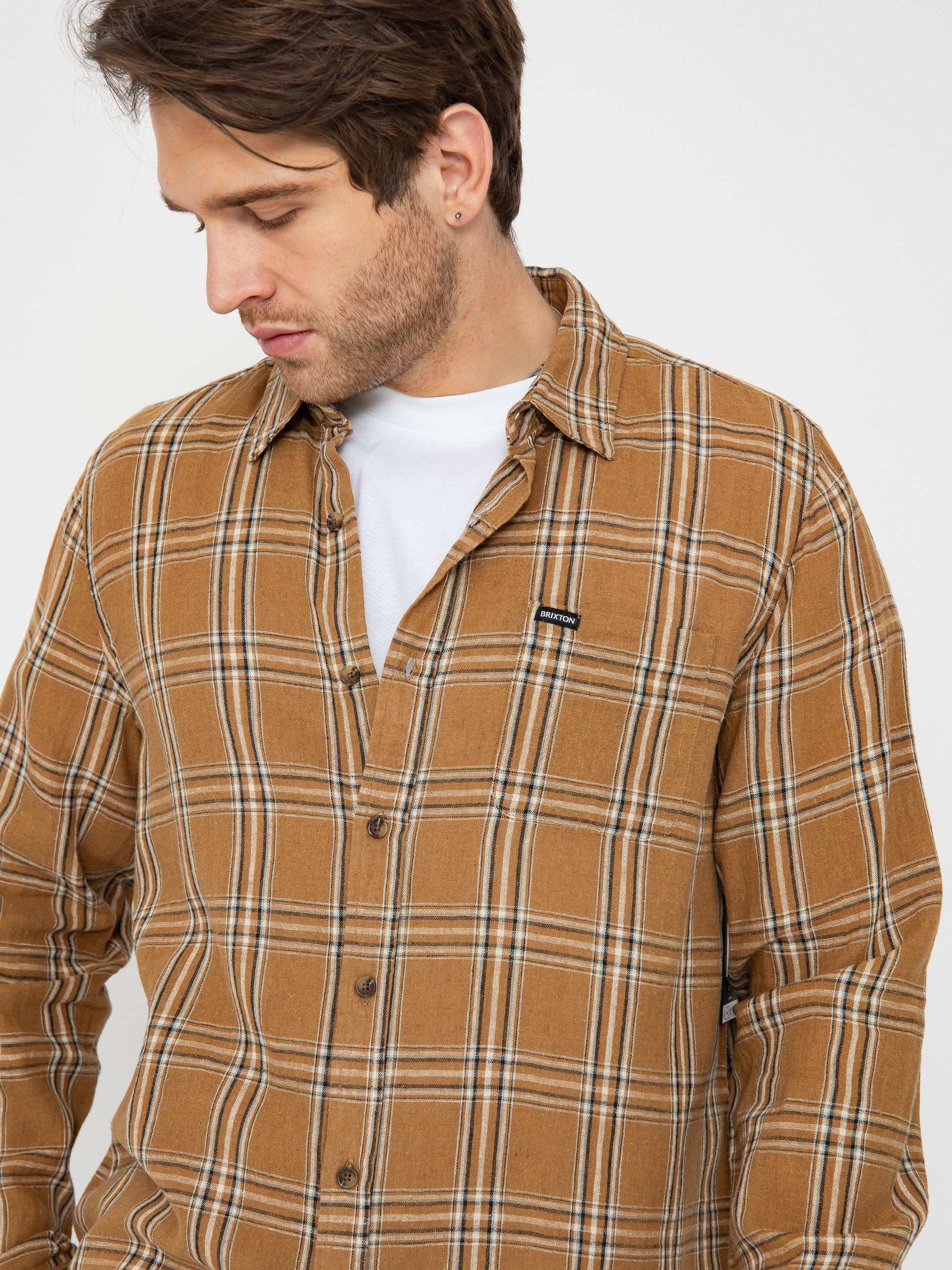 Brixton Charter Linen Blend Ls Ing (washed cooper/whitecap plaid)