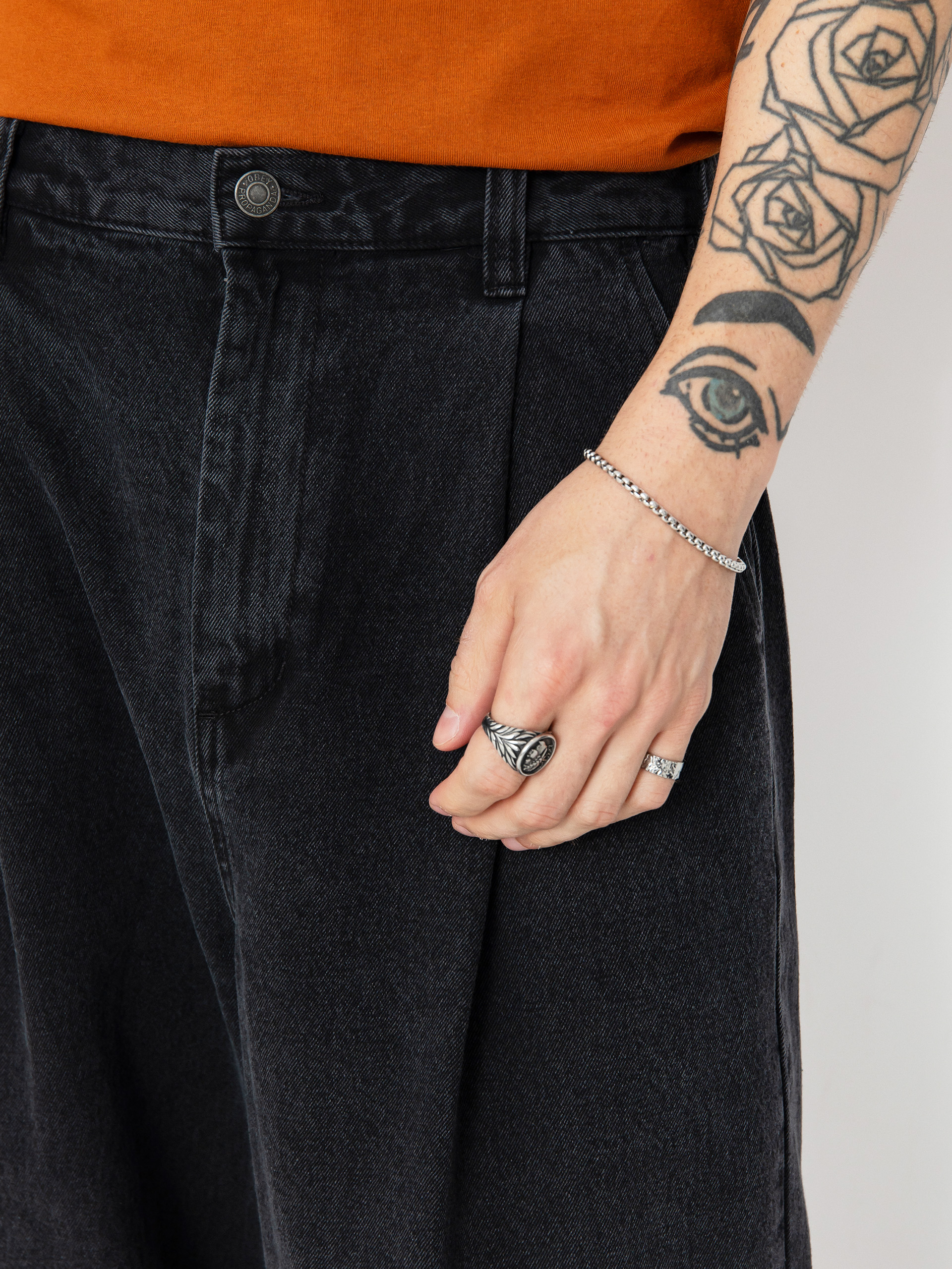 OBEY Oliver Denim Pleated Kisnadrág (faded black)