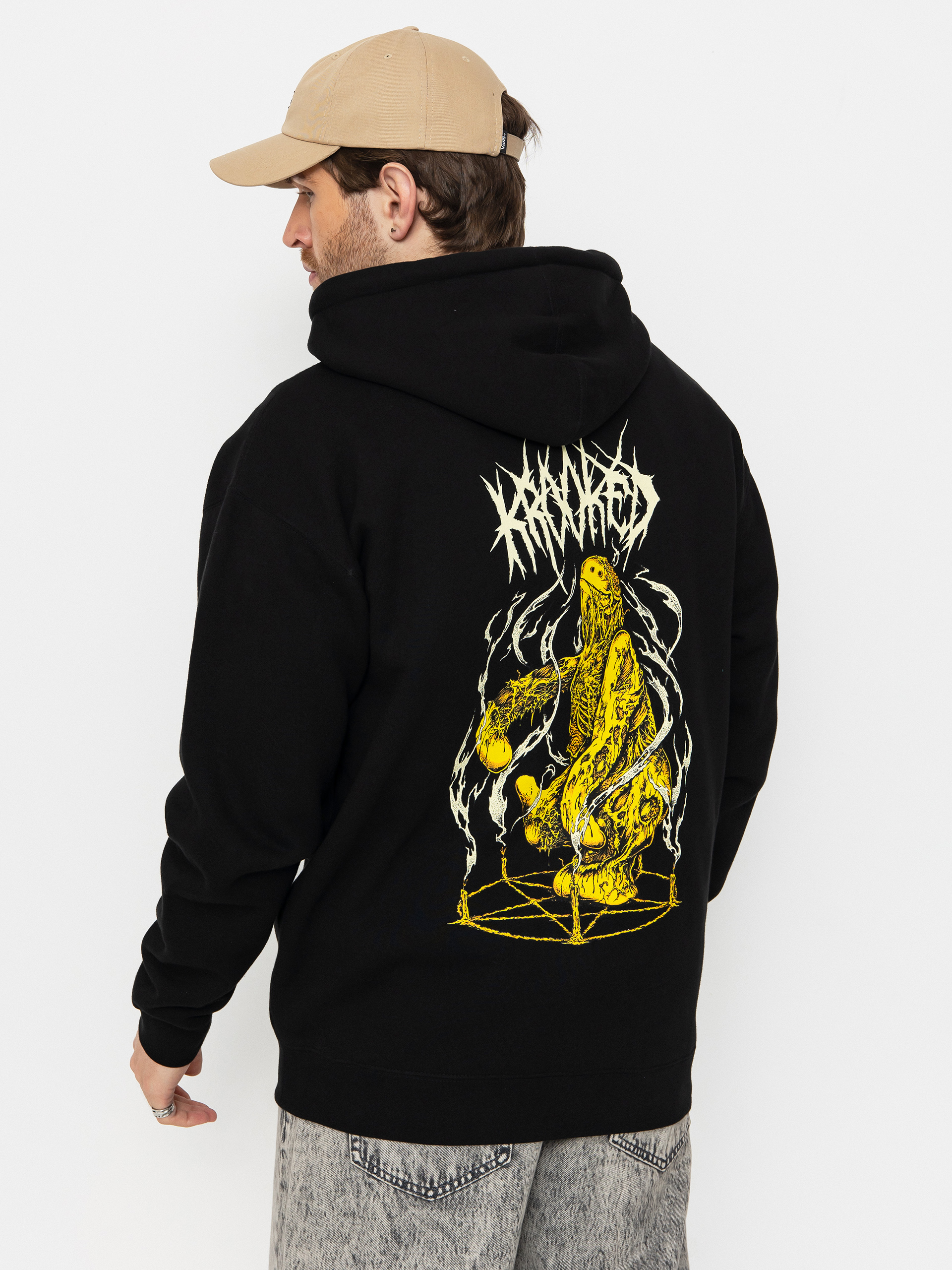 Krooked Necroshmoo ZHD Kapucnis pulóver (black/cream yellow & orange prints)