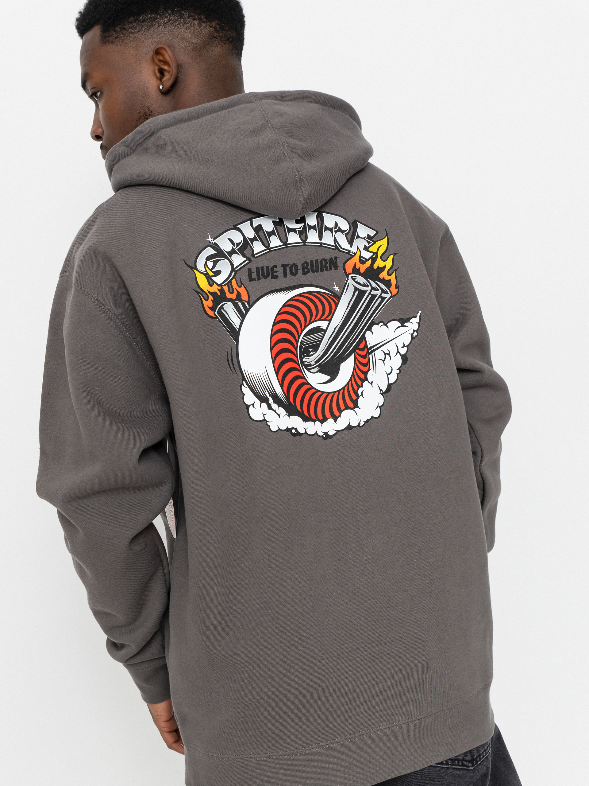 Kapucnis pulóver Spitfire Burnout HD (charcoal solid w/multi color prints)
