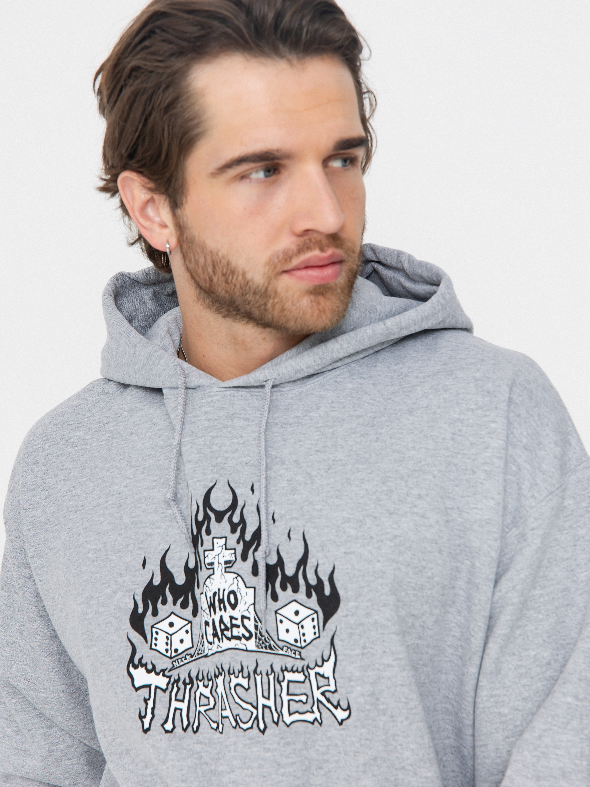Thrasher Who Cares By Neckface HD Kapucnis pulóver (grey)