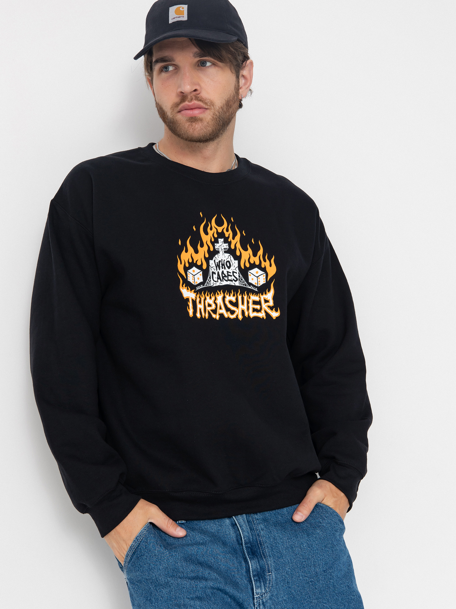 Thrasher Who Cares By Neckface Pulóver (black)