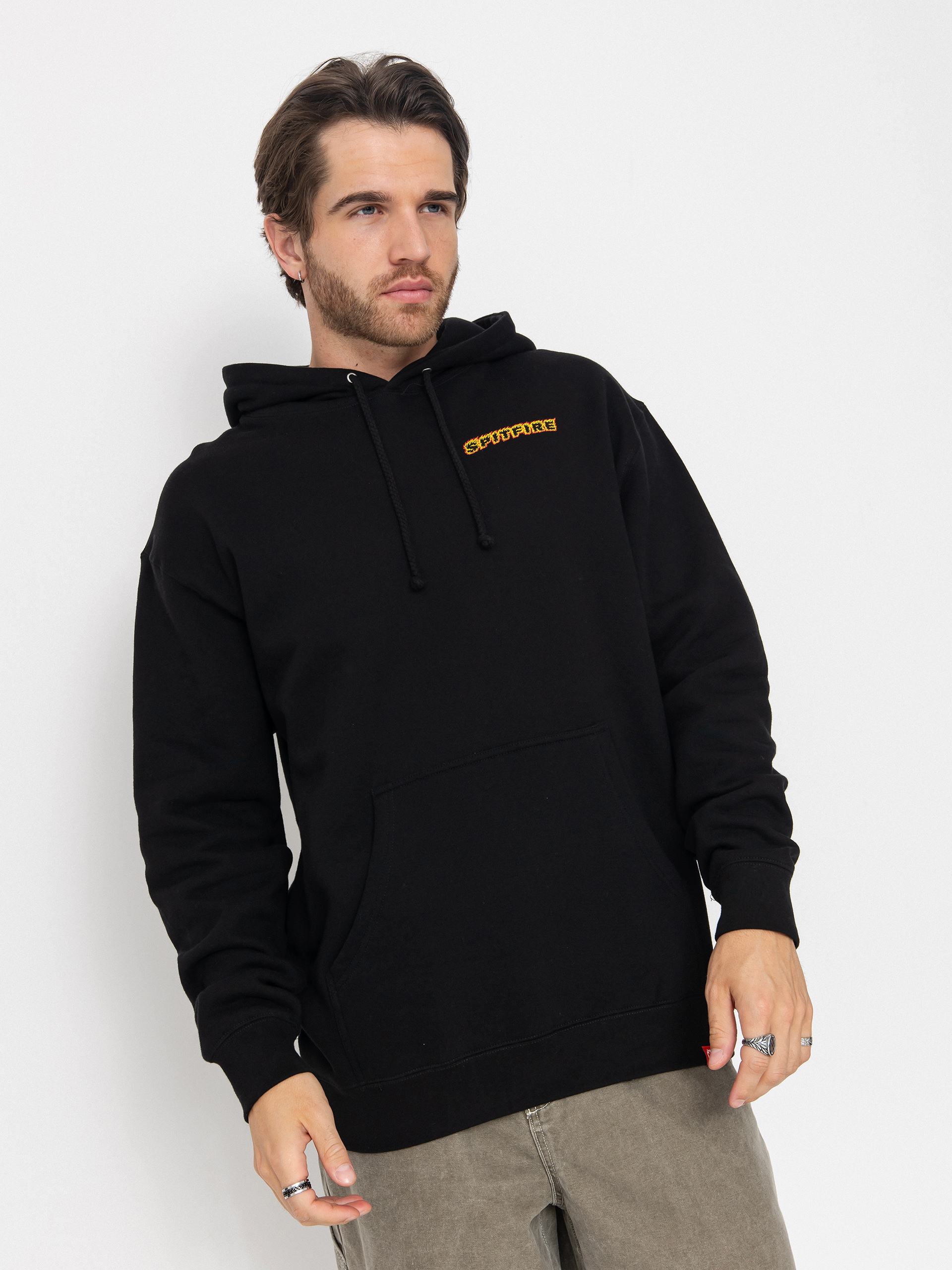 Kapucnis pulóver Spitfire Og Classic Flame HD (black w/red&yellow prints)