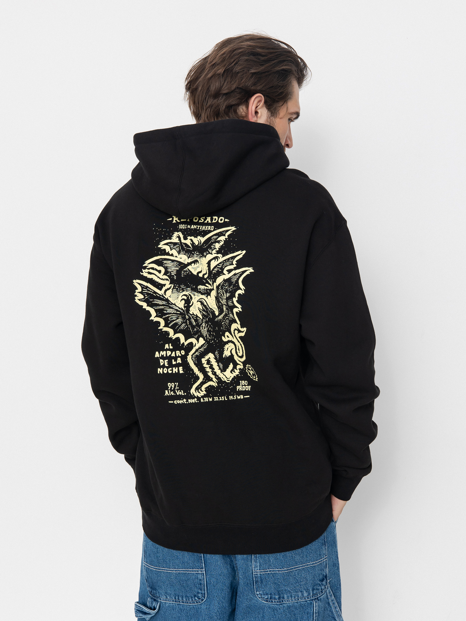 Kapucnis pulóver Antihero Carnales Reposado HD (black w/pale yellow prints)