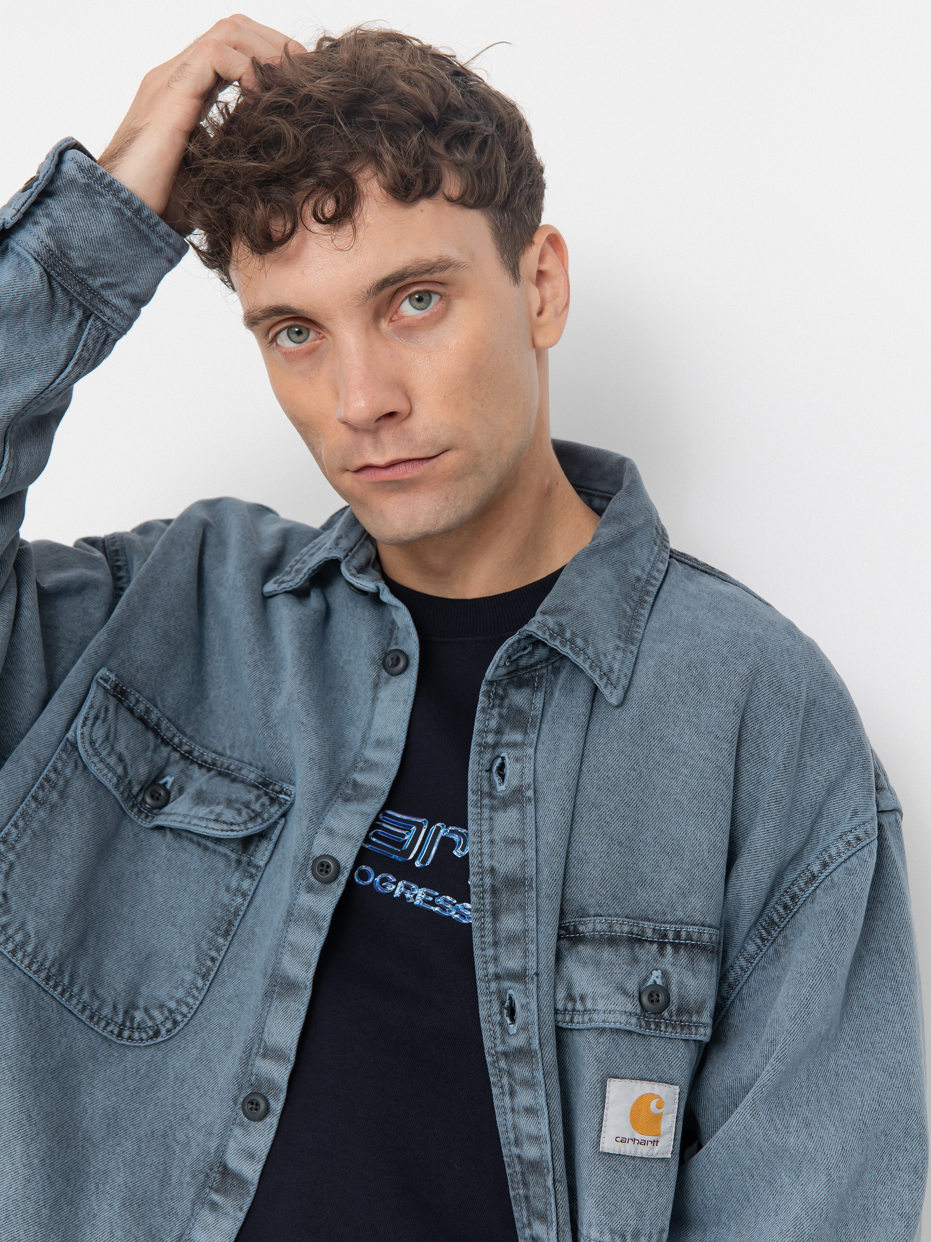 Carhartt WIP Tigan Dzseki (black/blue fog/garment dyed)